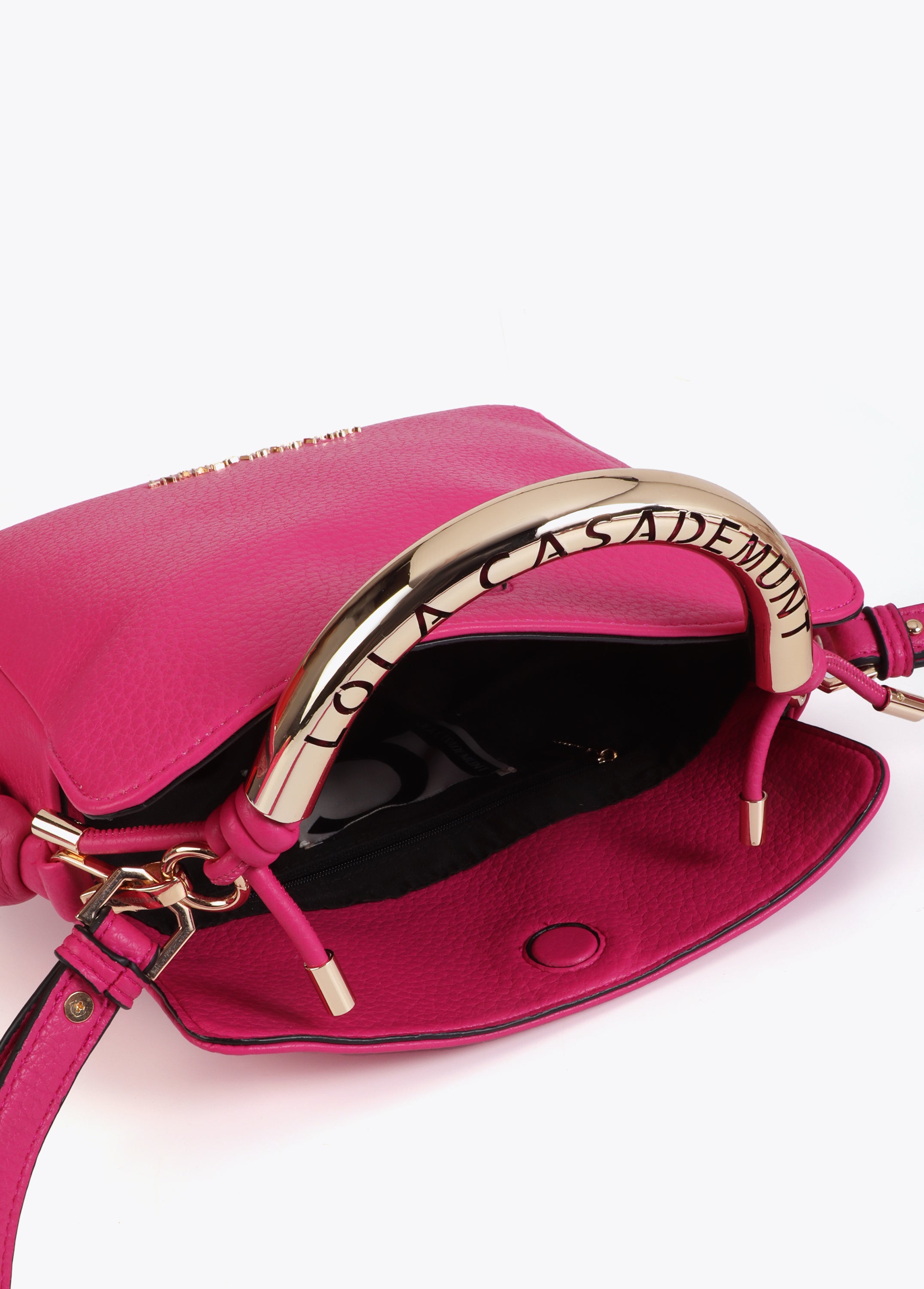 Red Crossbody Bag with Perforated Metal Handle