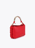 Red Crossbody Bag with Perforated Metal Handle