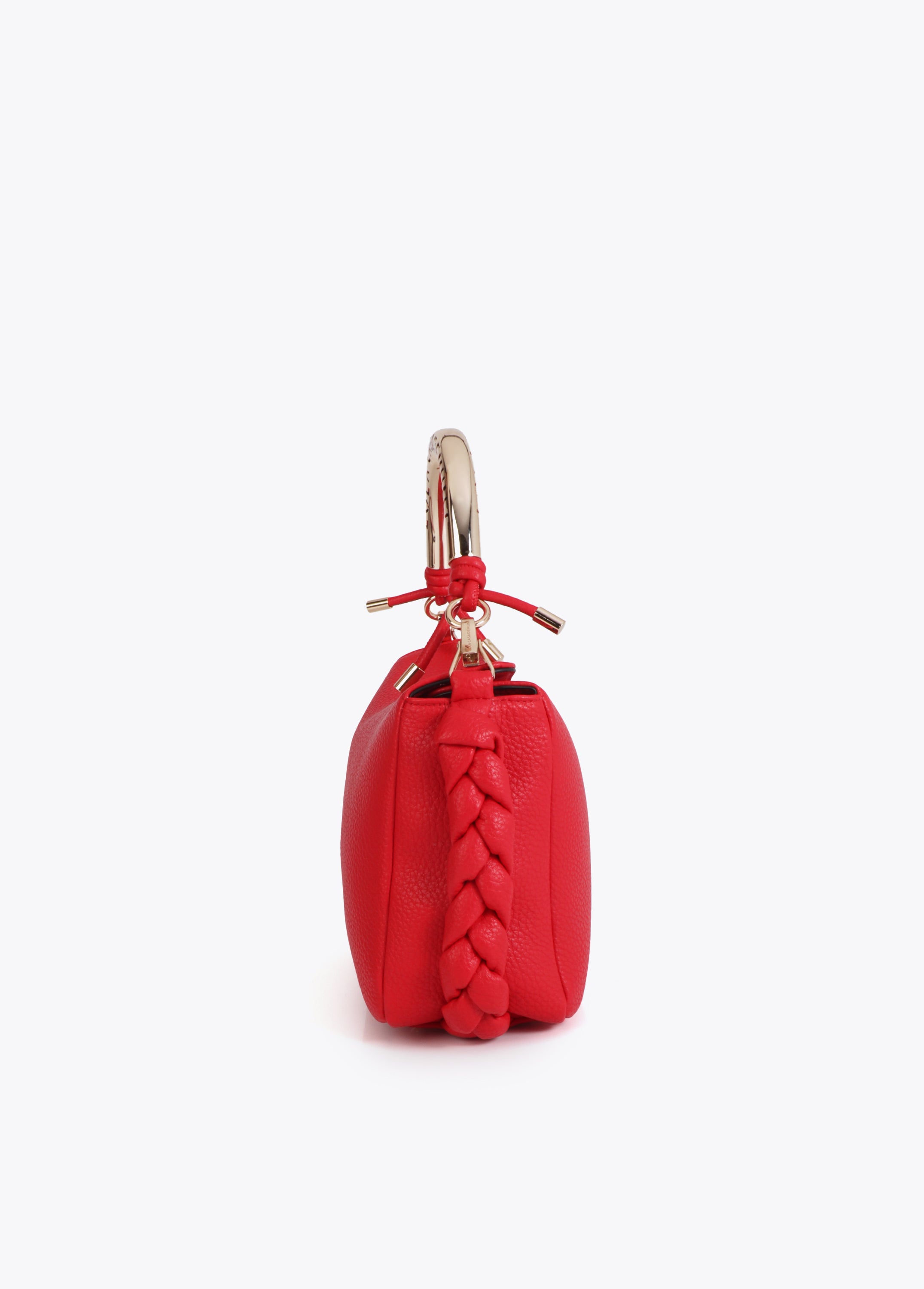 Red Crossbody Bag with Perforated Metal Handle