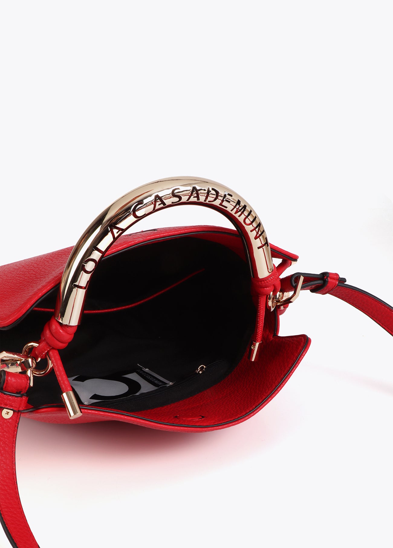 Red Crossbody Bag with Perforated Metal Handle
