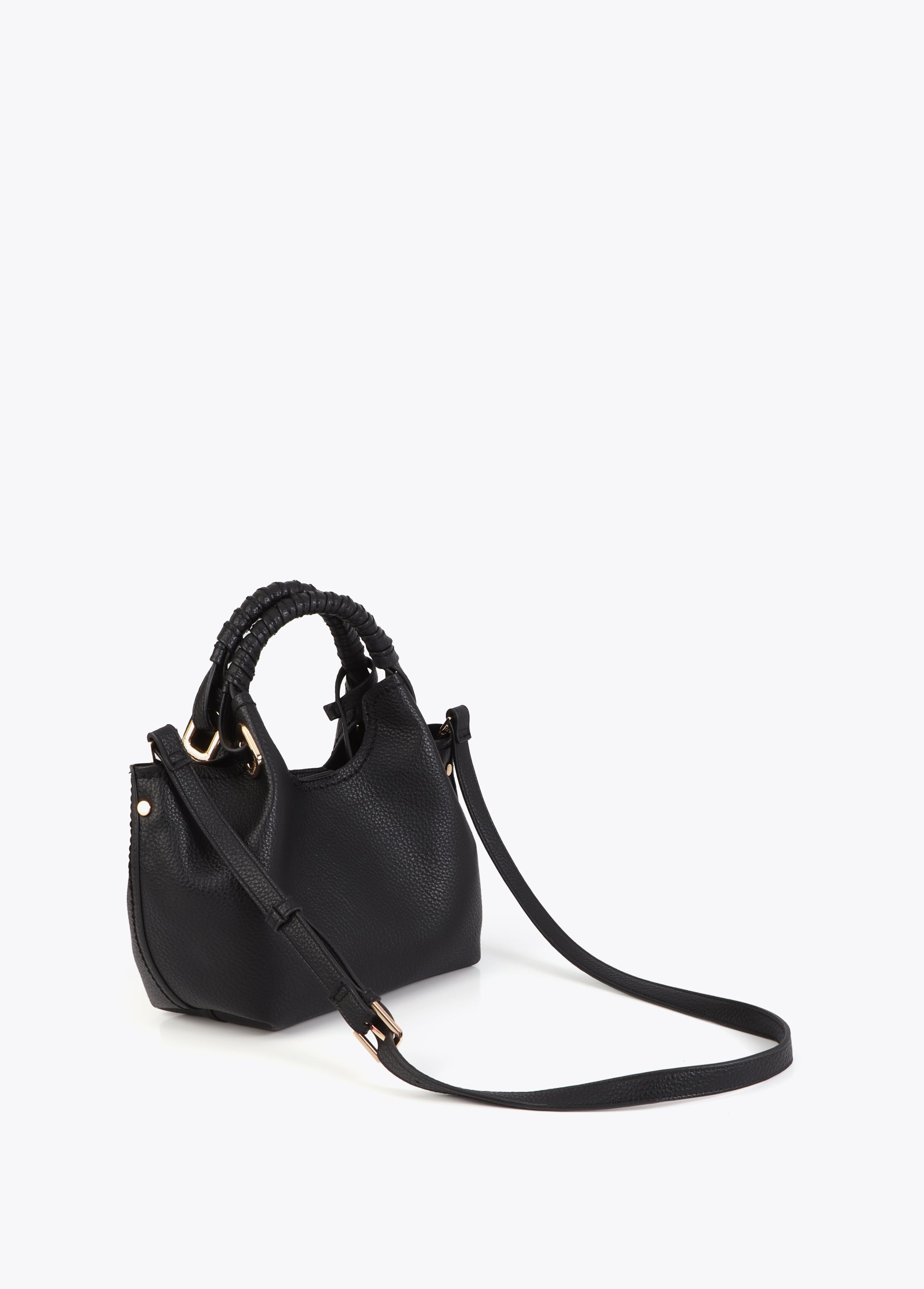 Small Crossbody Bag with Braided Strap and Metallic Details.