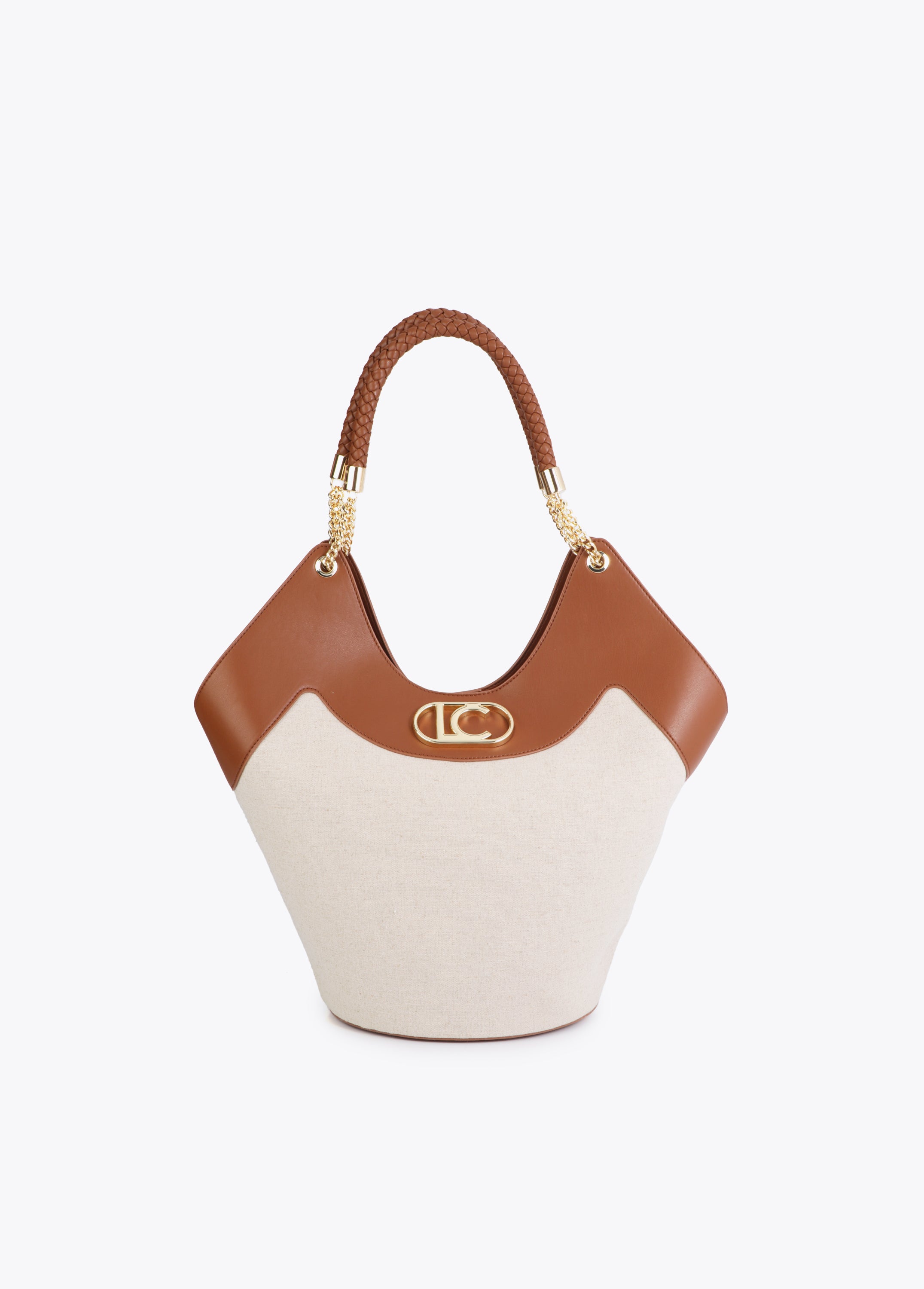 Two-Tone Faux Leather and Canvas Shopper