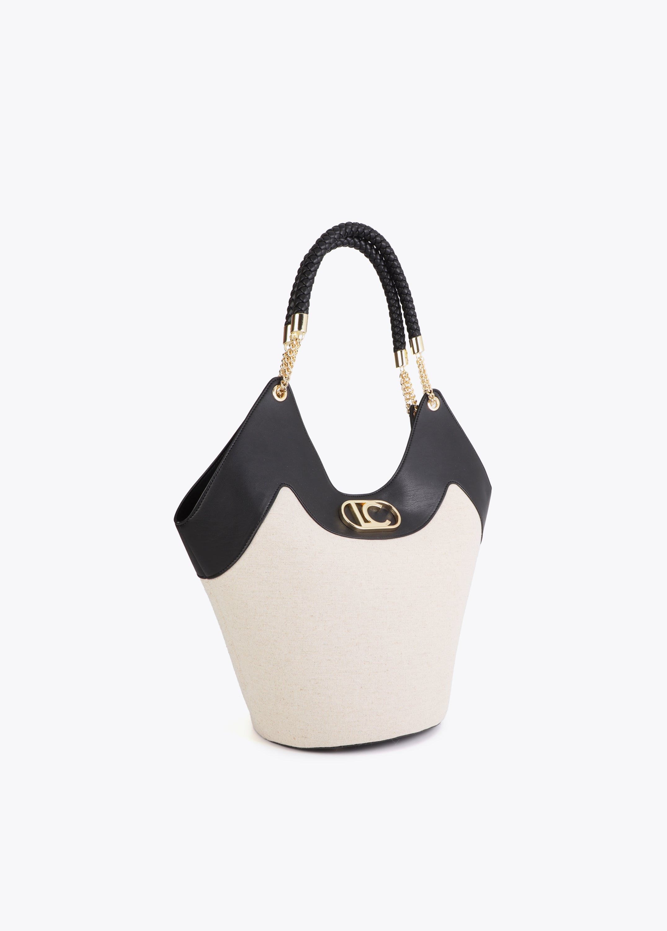 Two-Tone Faux Leather and Canvas Shopper
