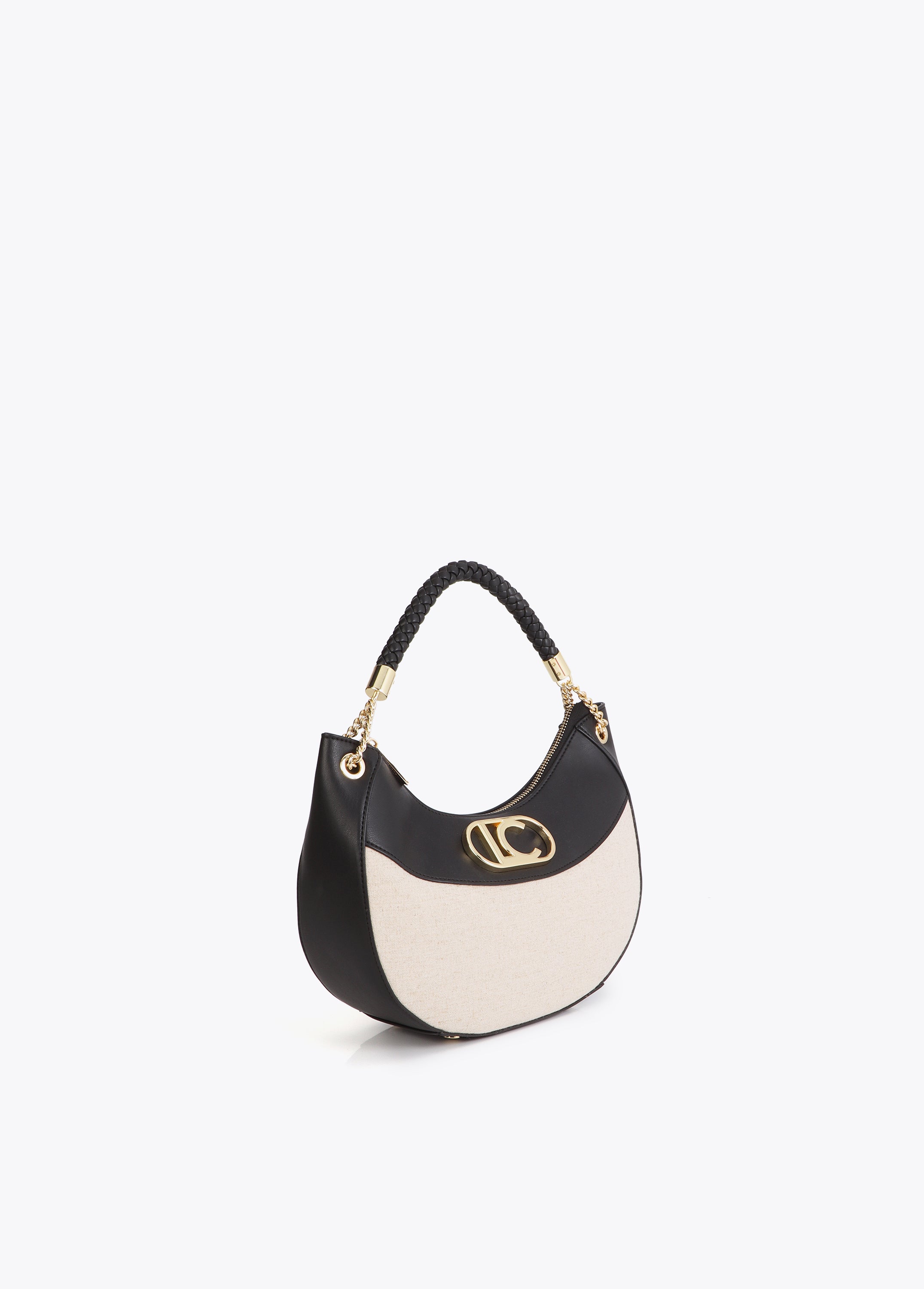 Bicolor Leather Effect and Canvas Hobo