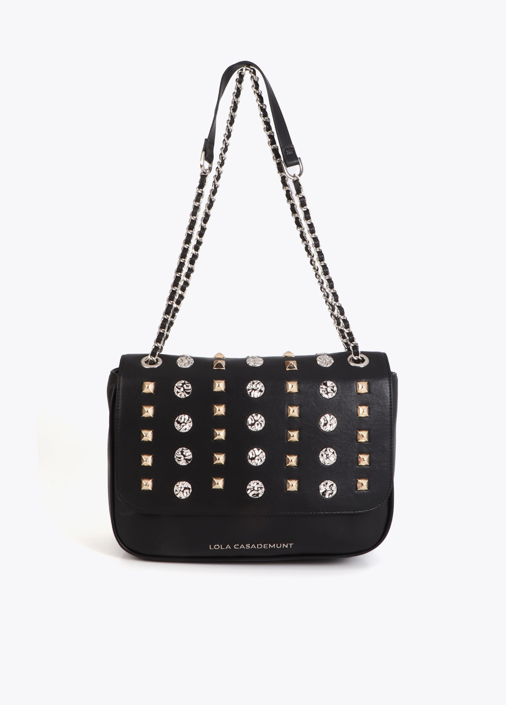 Flap Crossbody Bag with Gold and Silver Studs