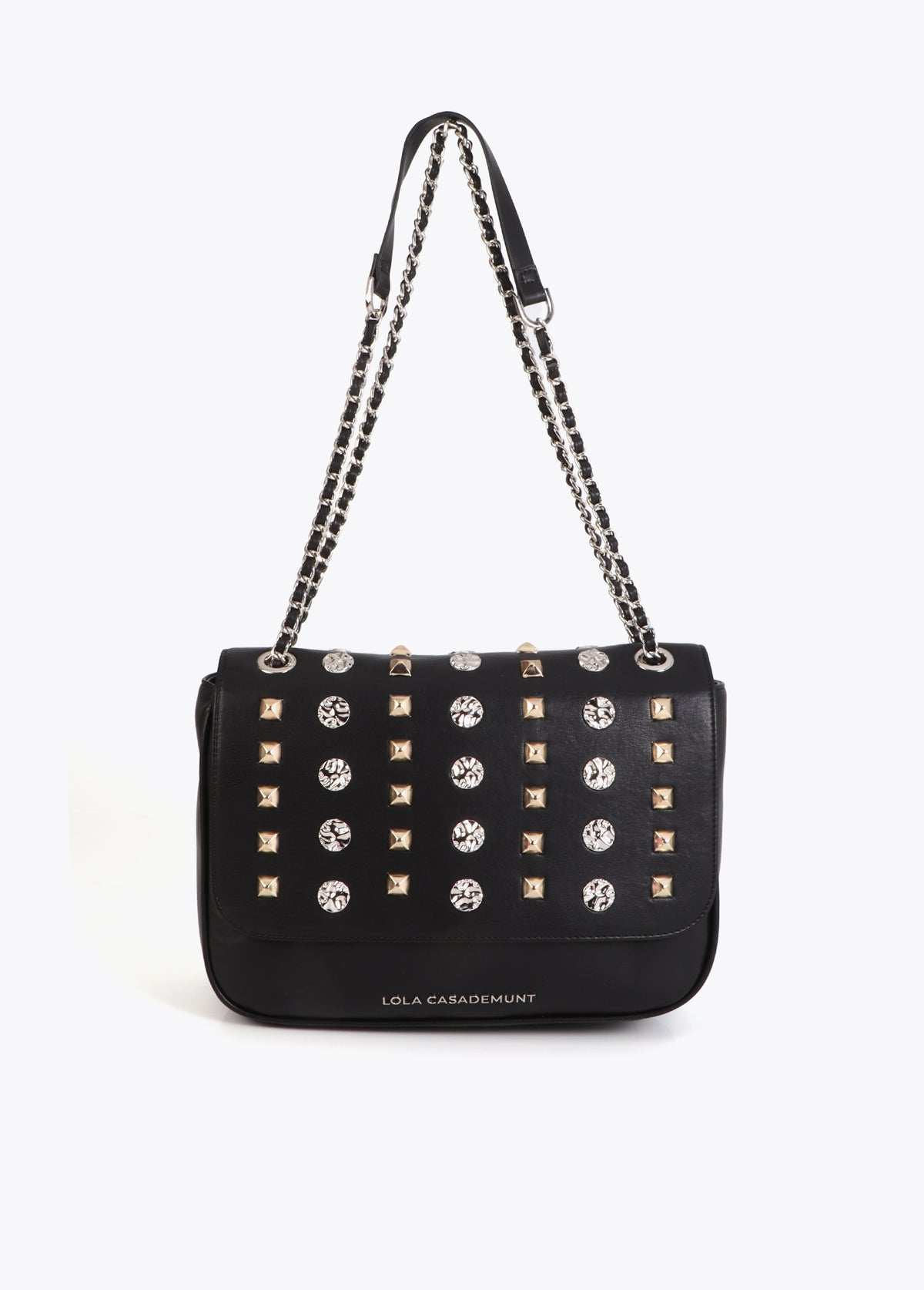 Flap Crossbody Bag with Gold and Silver Studs