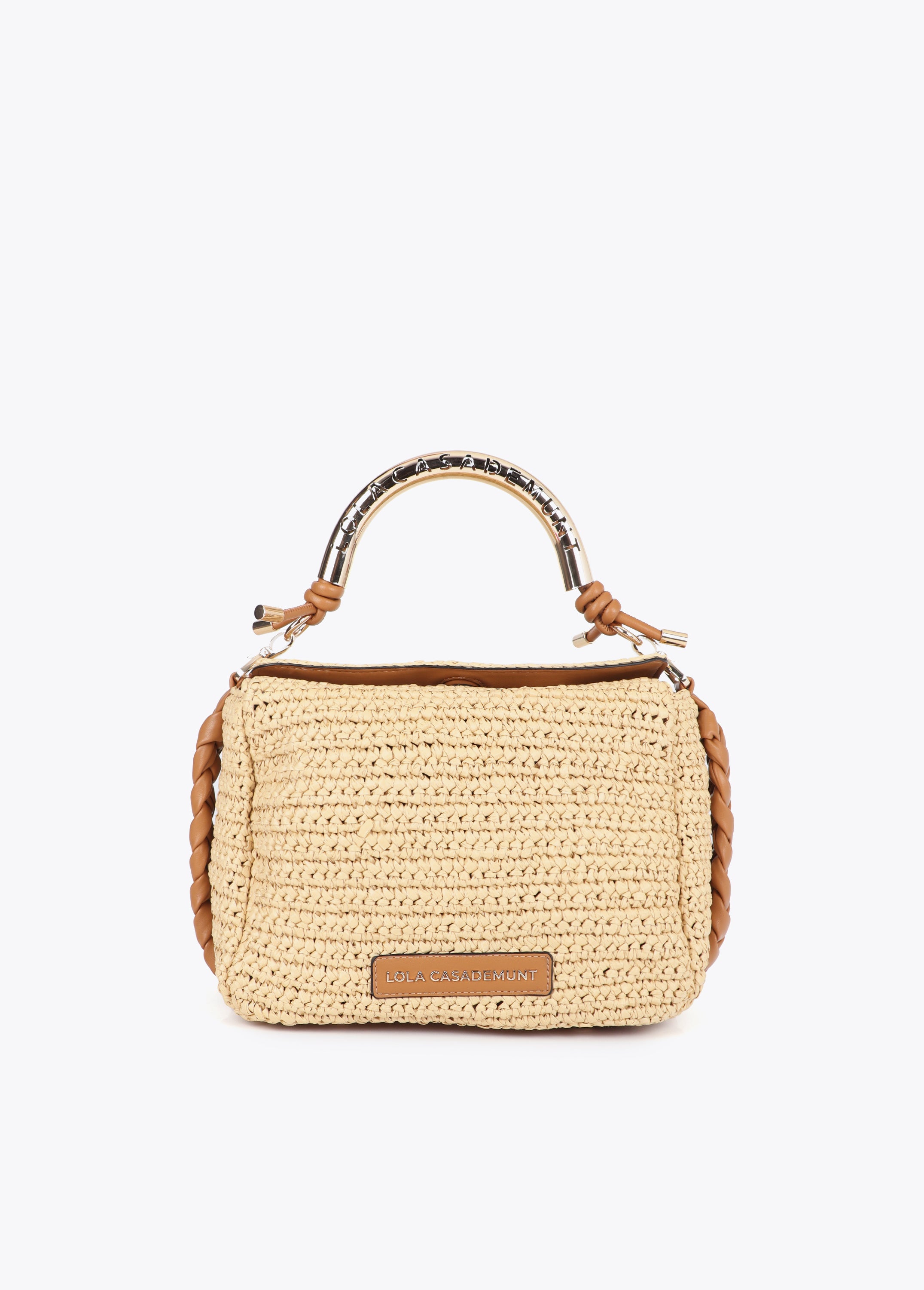 Combined Straw Effect Crossbody with Perforated Logo Handle
