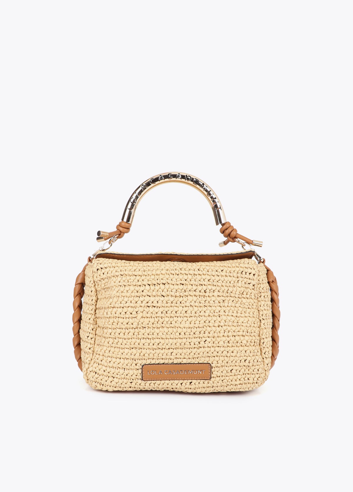 Combined Straw Effect Crossbody with Perforated Logo Handle