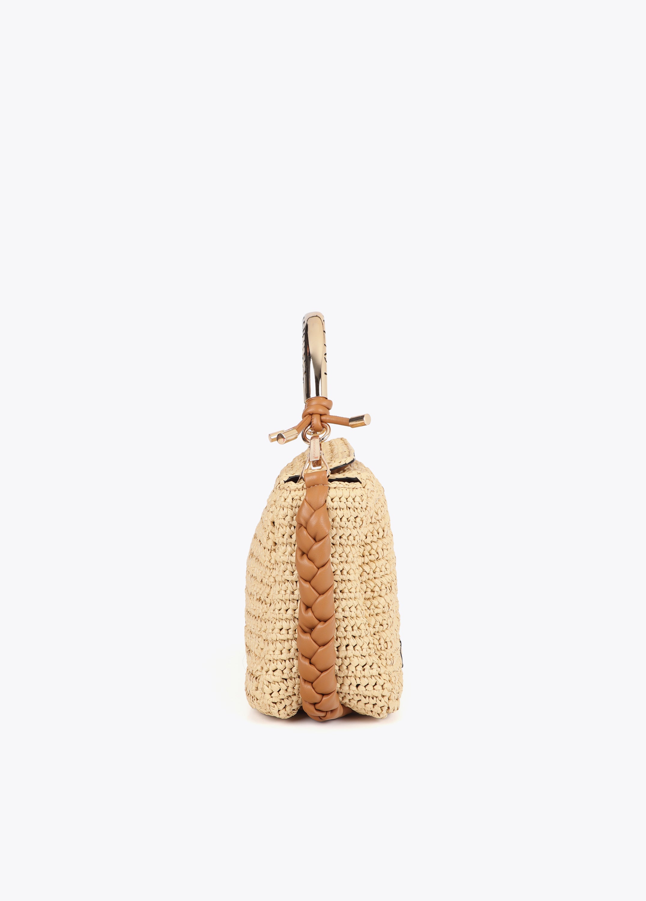 Combined Straw Effect Crossbody with Perforated Logo Handle