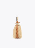 Combined Straw Effect Crossbody with Perforated Logo Handle