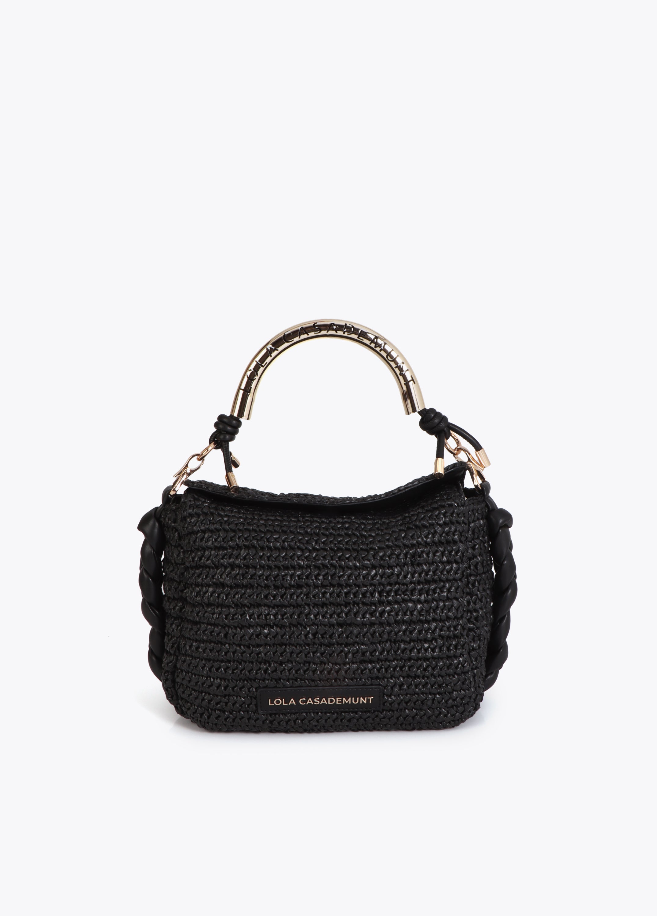 Combined Straw Effect Crossbody with Perforated Logo Handle
