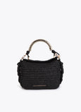Combined Straw Effect Crossbody with Perforated Logo Handle