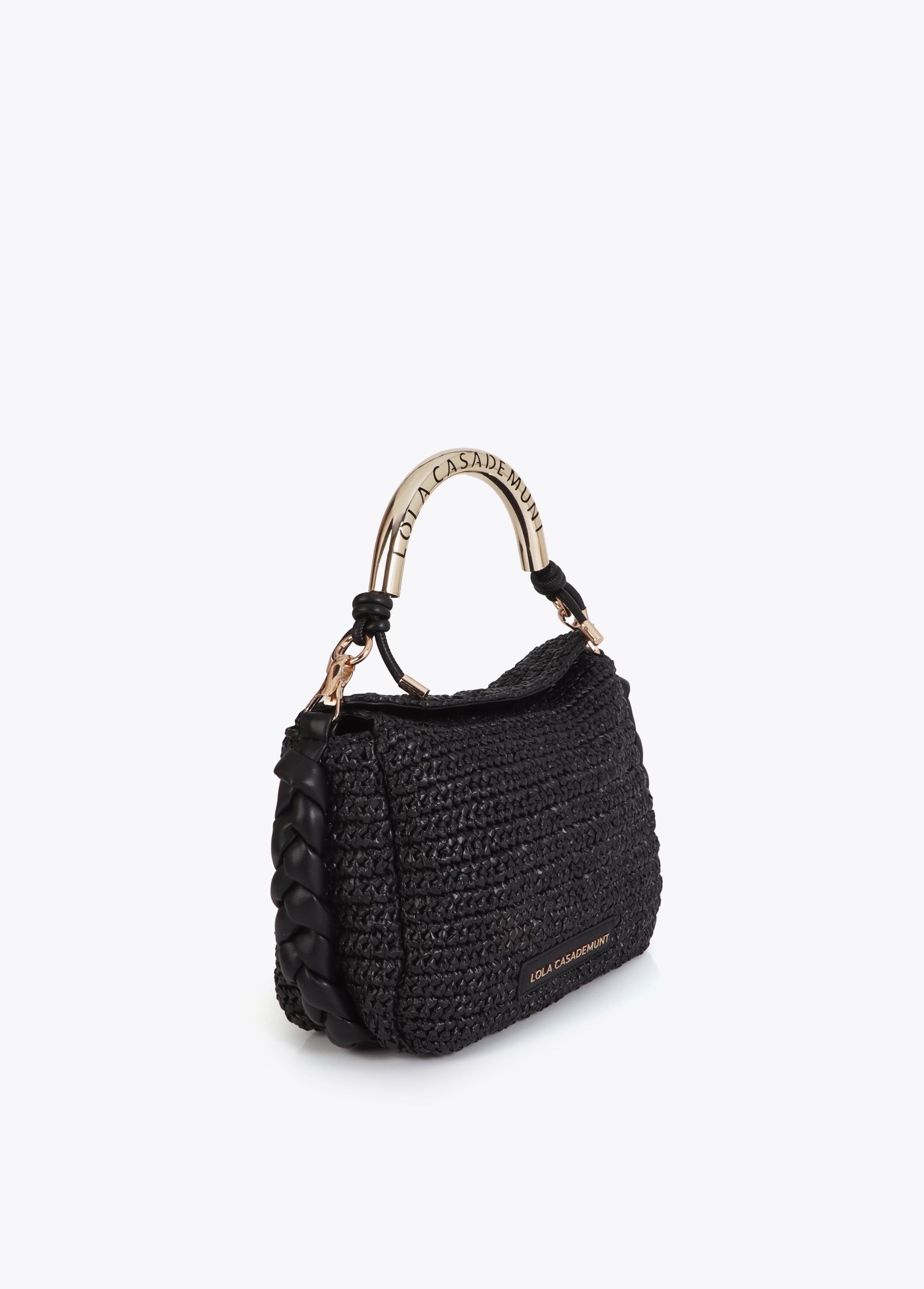 Combined Straw Effect Crossbody with Perforated Logo Handle