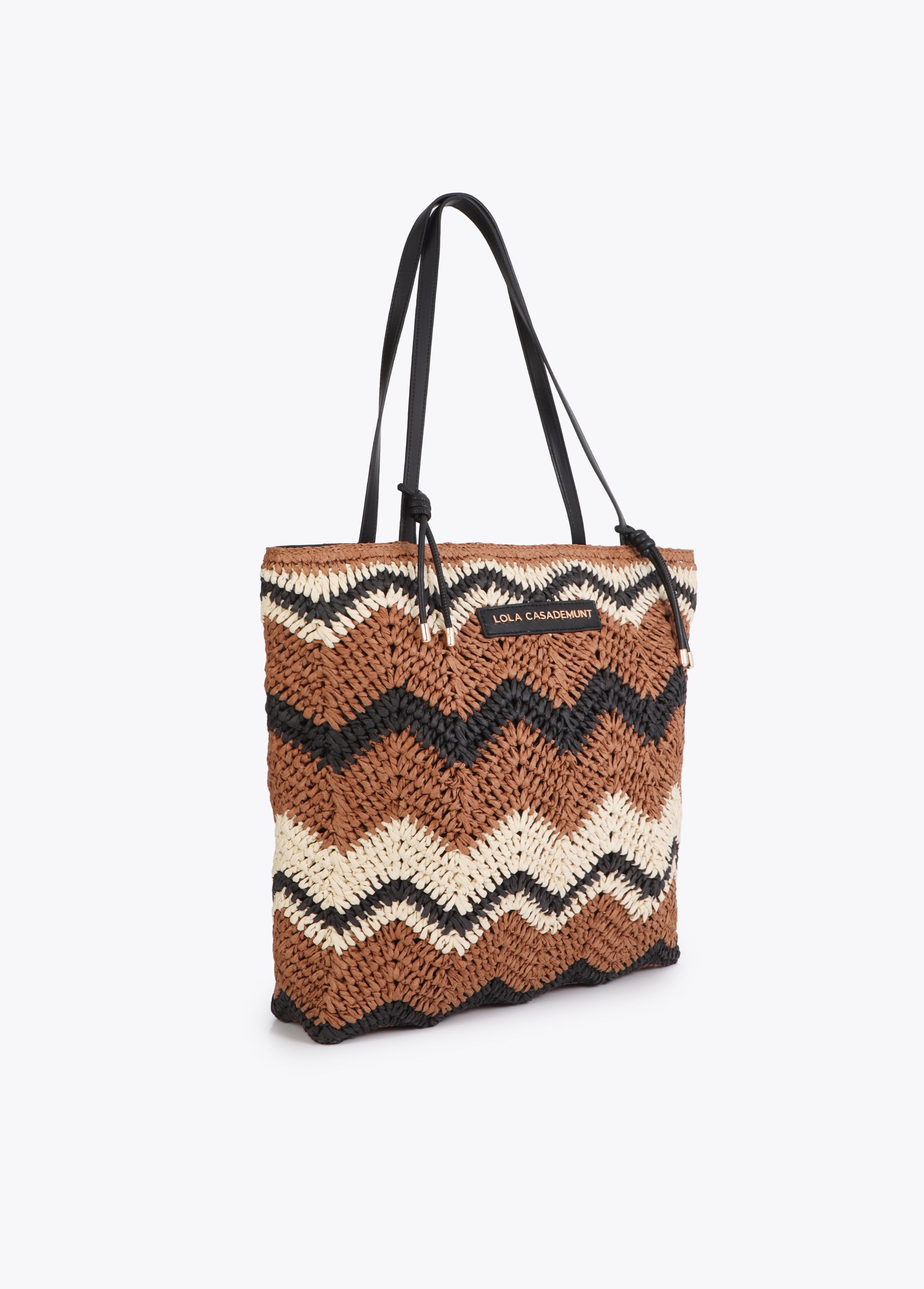 Two-Tone Herringbone Effect Raffia Bag