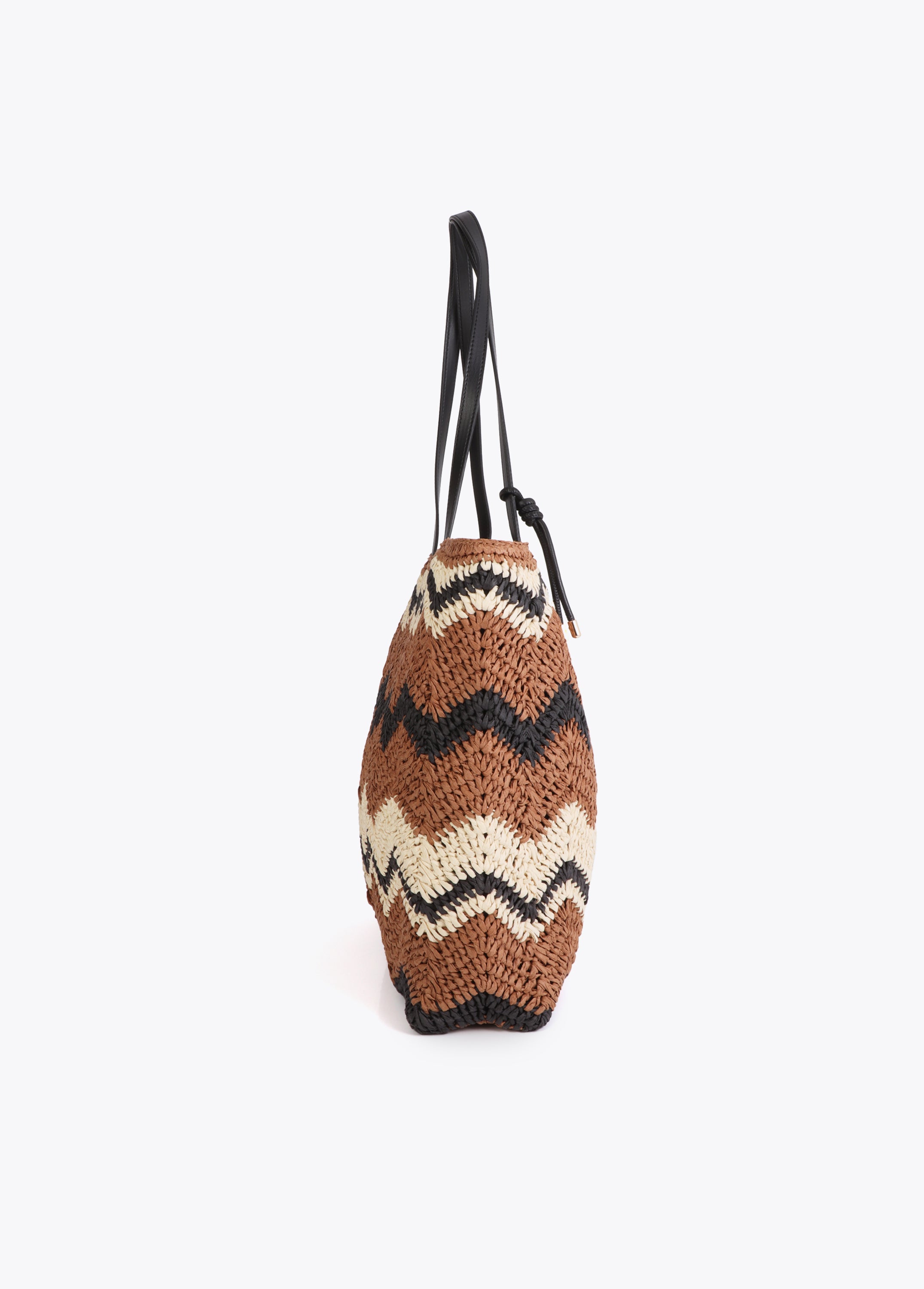 Two-Tone Herringbone Effect Raffia Bag