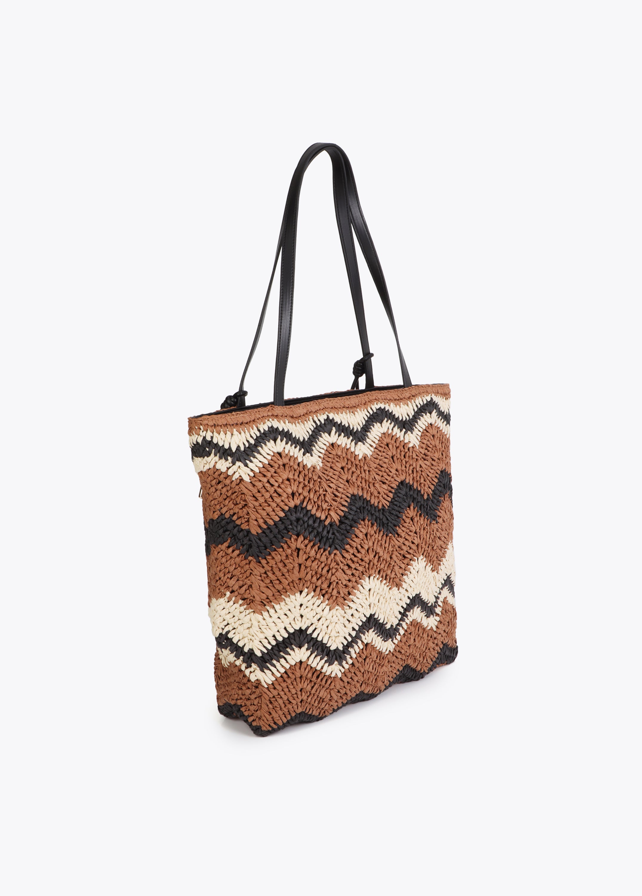 Two-Tone Herringbone Effect Raffia Bag