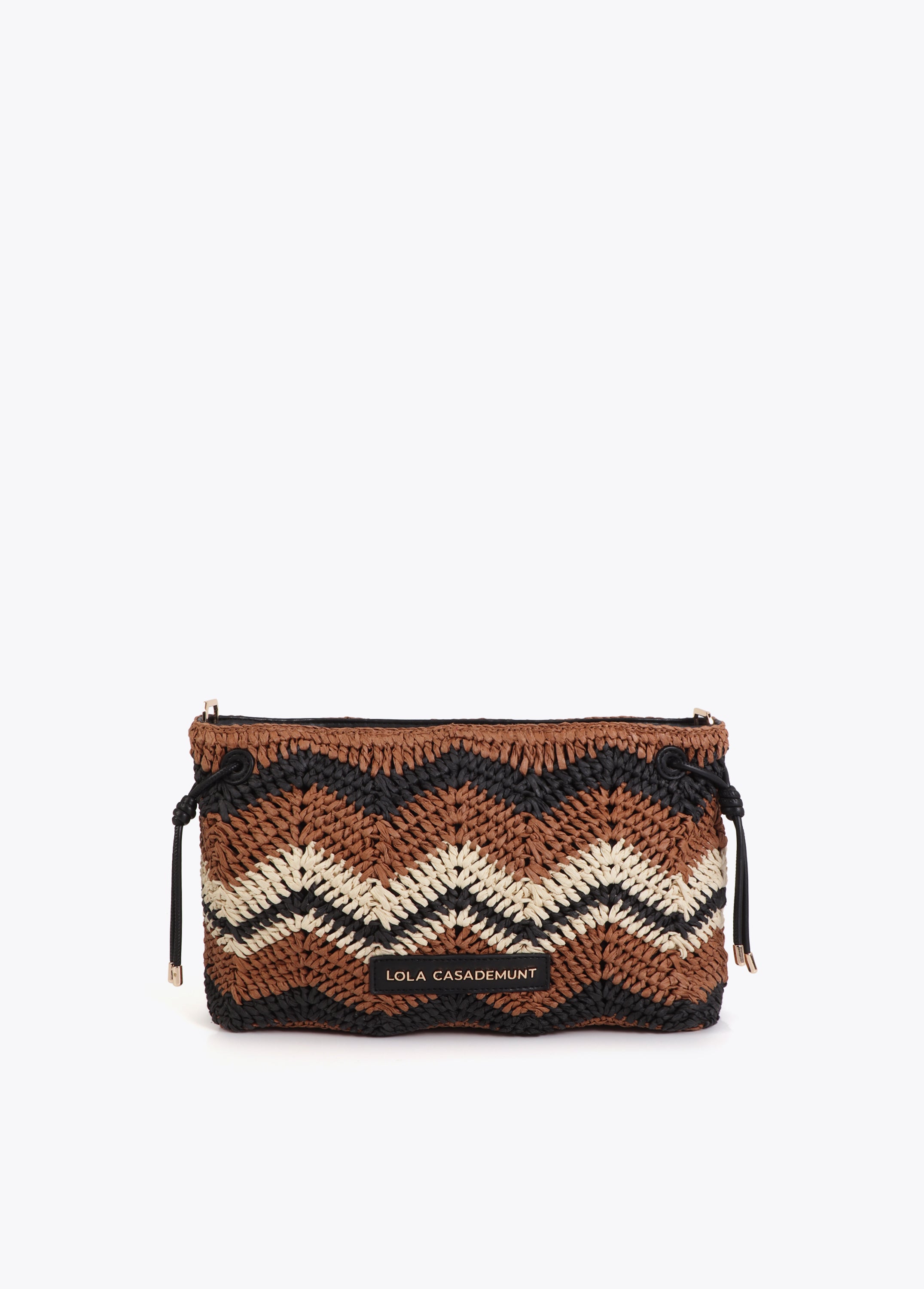 Bicolor Chevron Raffia Effect Crossbody