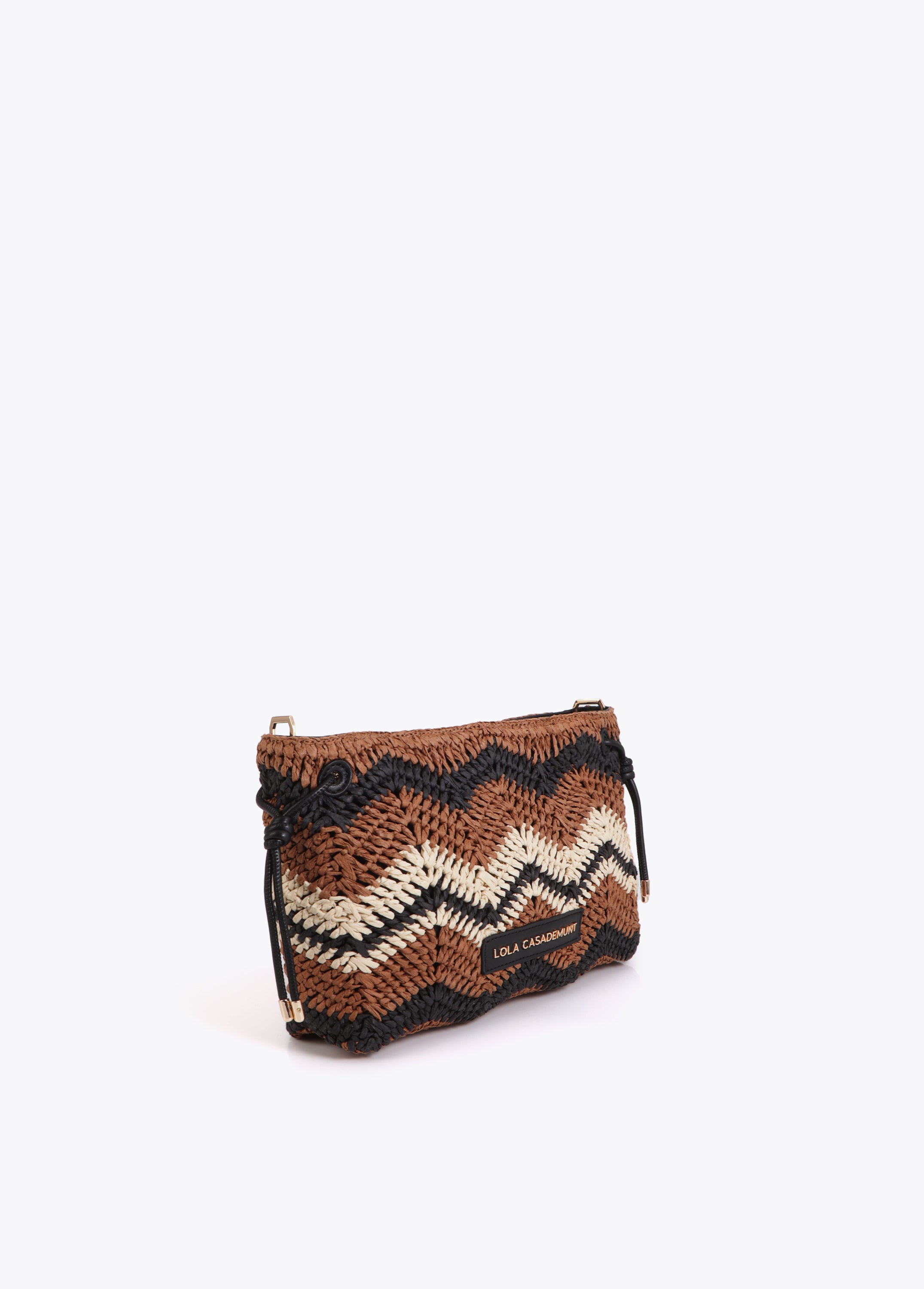 Bicolor Chevron Raffia Effect Crossbody