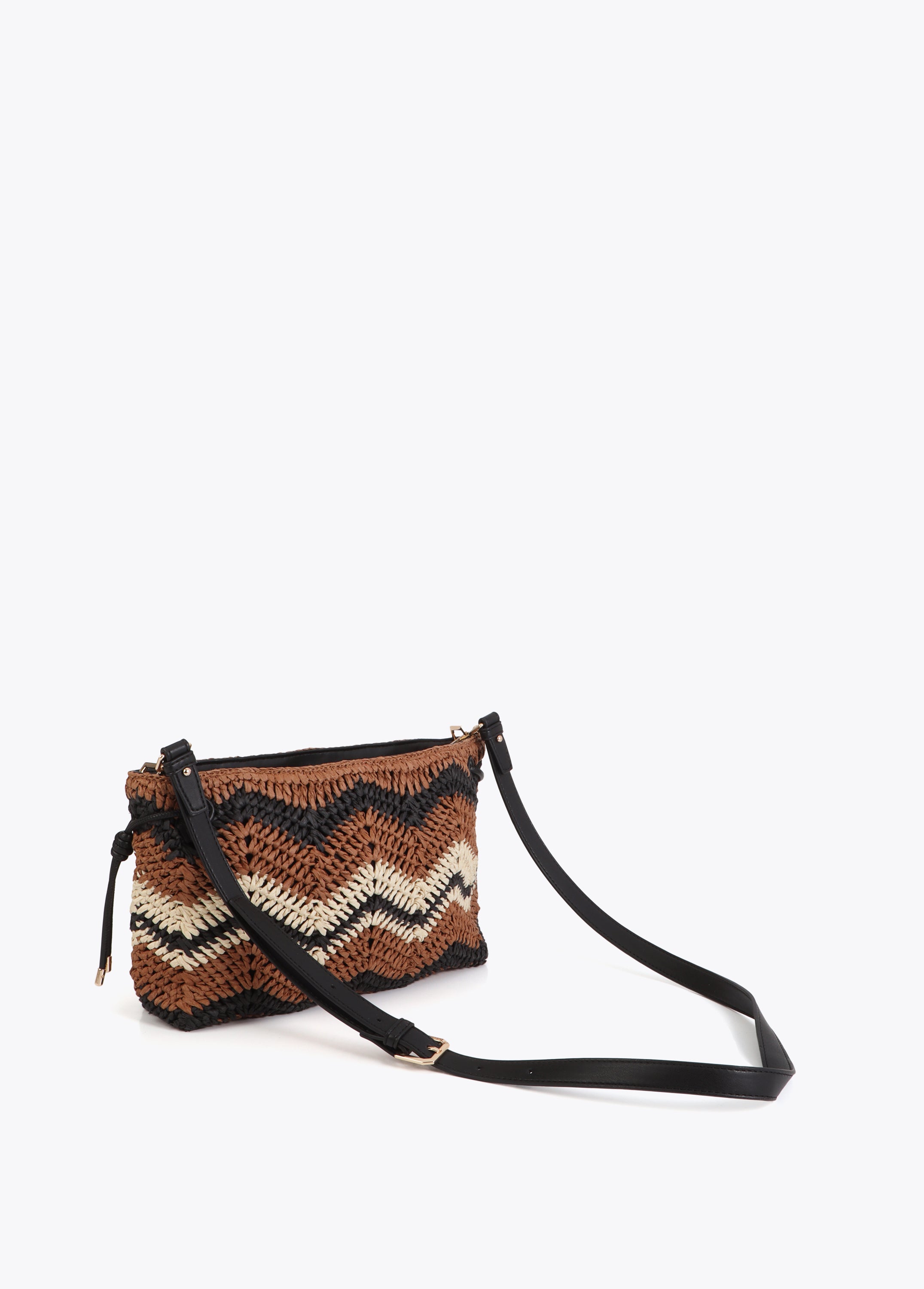 Bicolor Chevron Raffia Effect Crossbody
