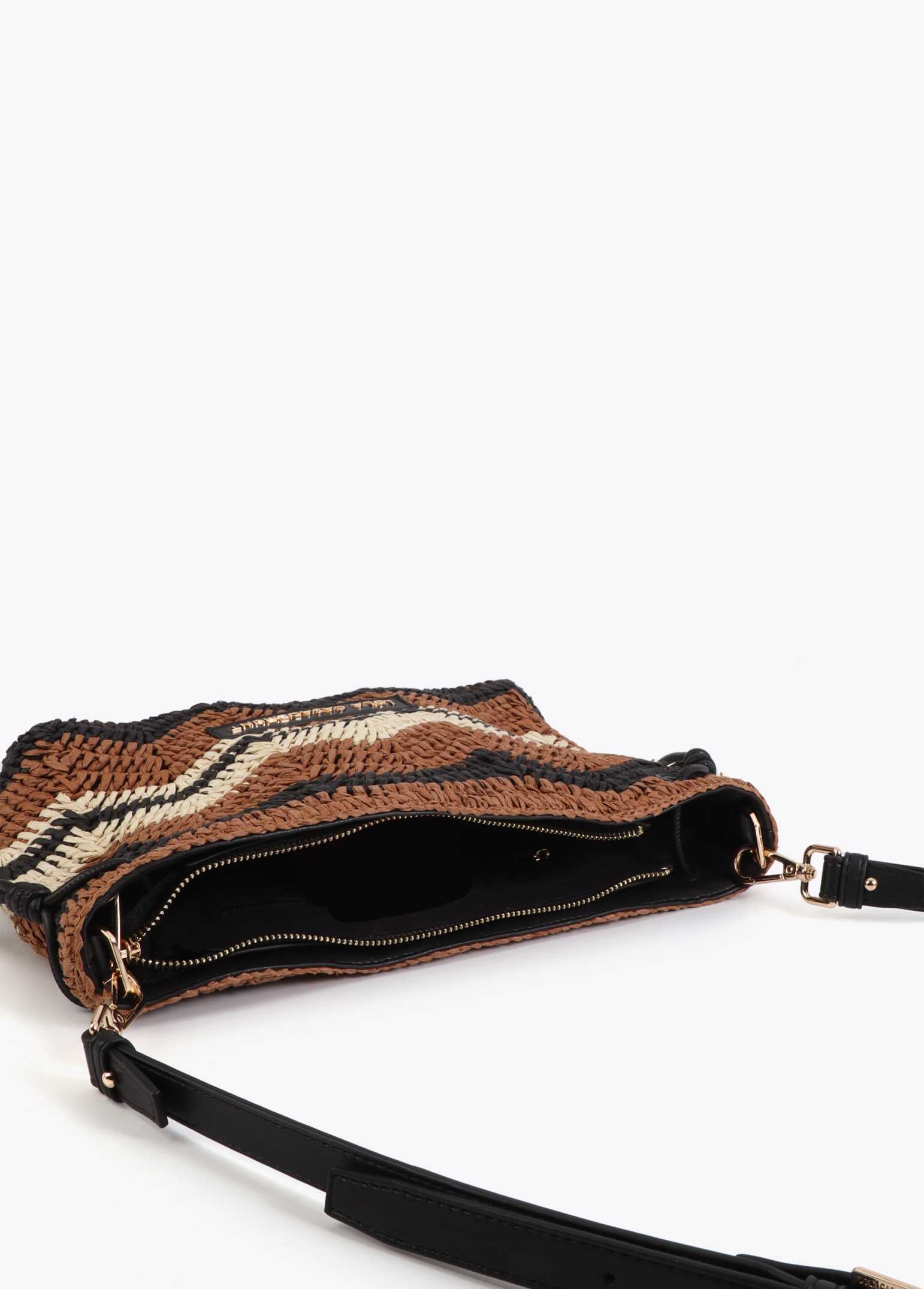 Bicolor Chevron Raffia Effect Crossbody