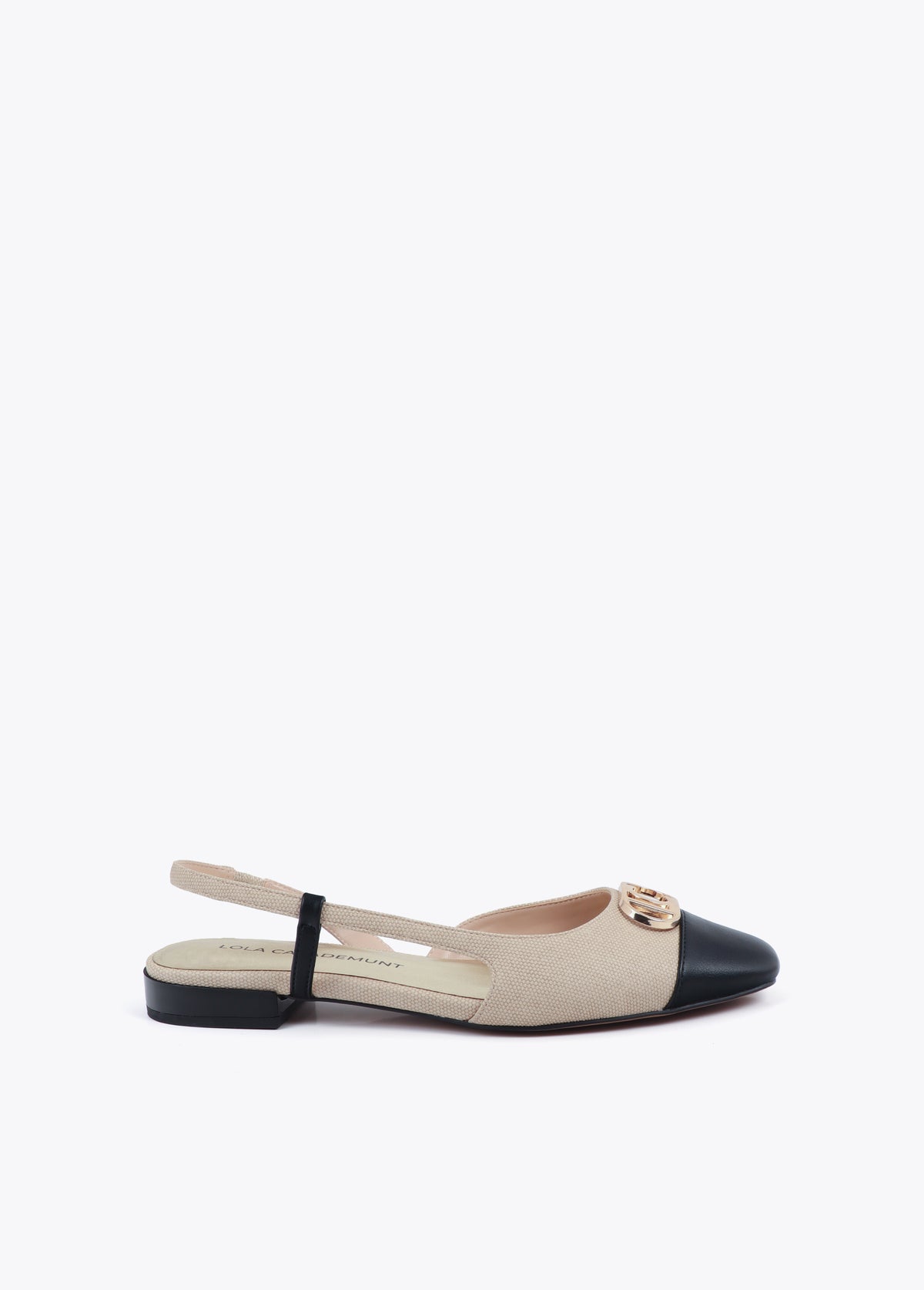Bicolor Flat Shoe with Metallic Logo Detail