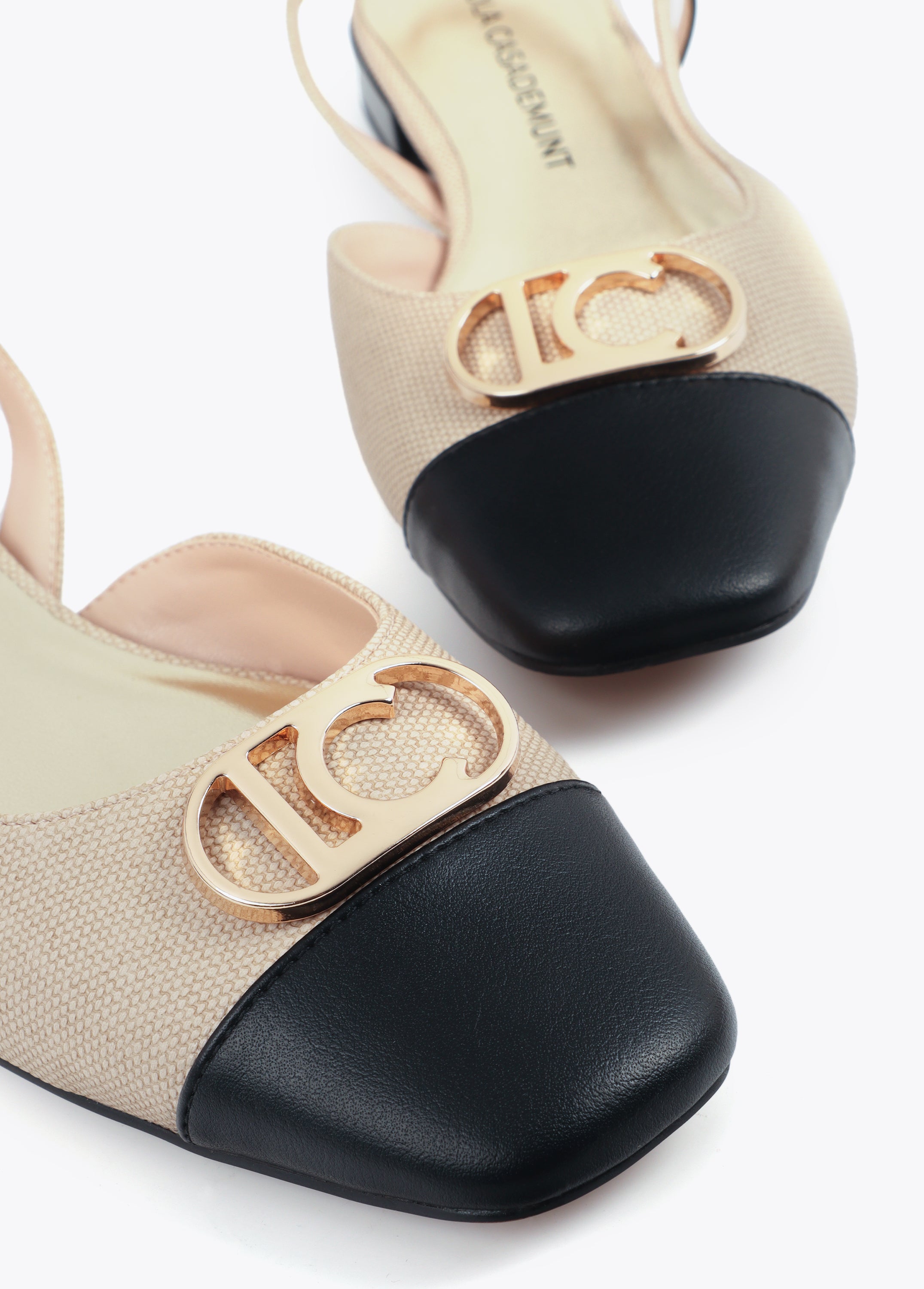 Bicolor Flat Shoe with Metallic Logo Detail