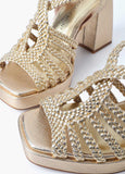 Metallic Heel Sandal with Braided Straps