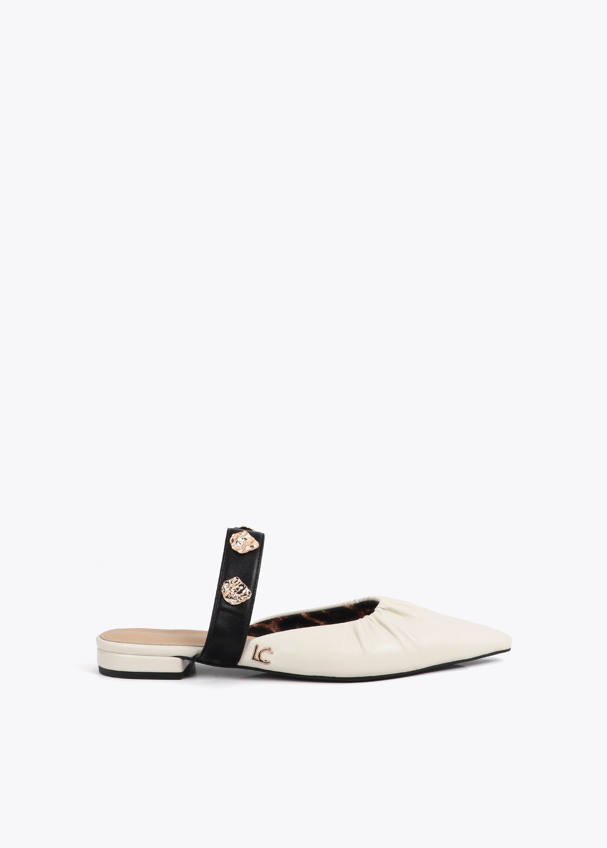 Flat Shoe with Elastic and Metallic Appliques
