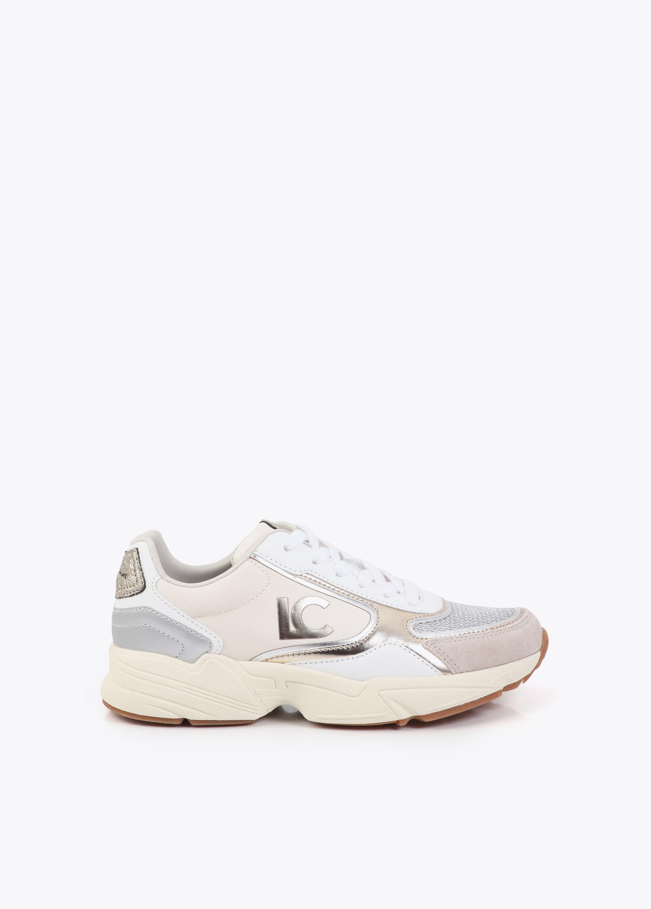 Running Sole Sneaker with Mixed Fabrics and Leather Details