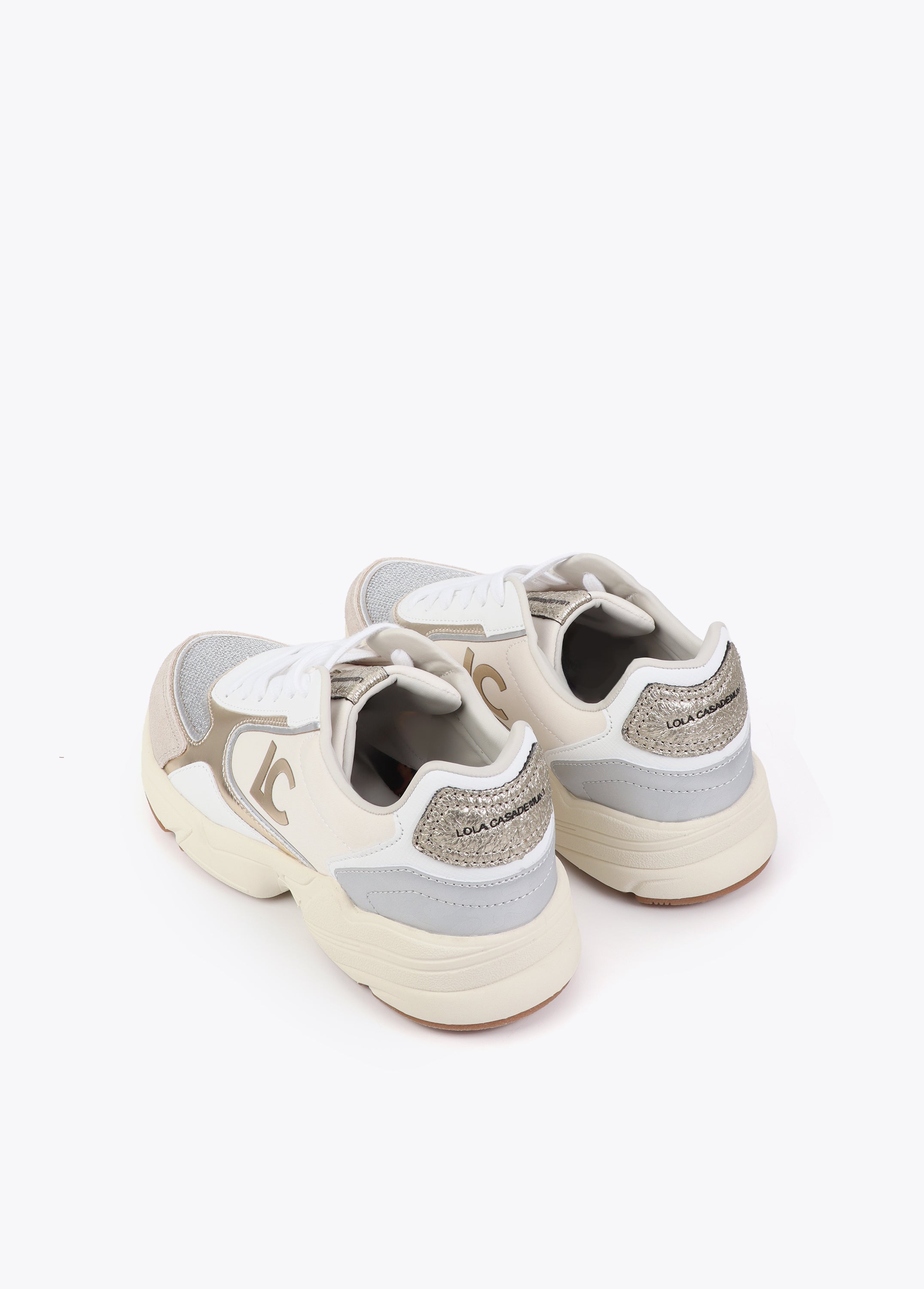 Running Sole Sneaker with Mixed Fabrics and Leather Details