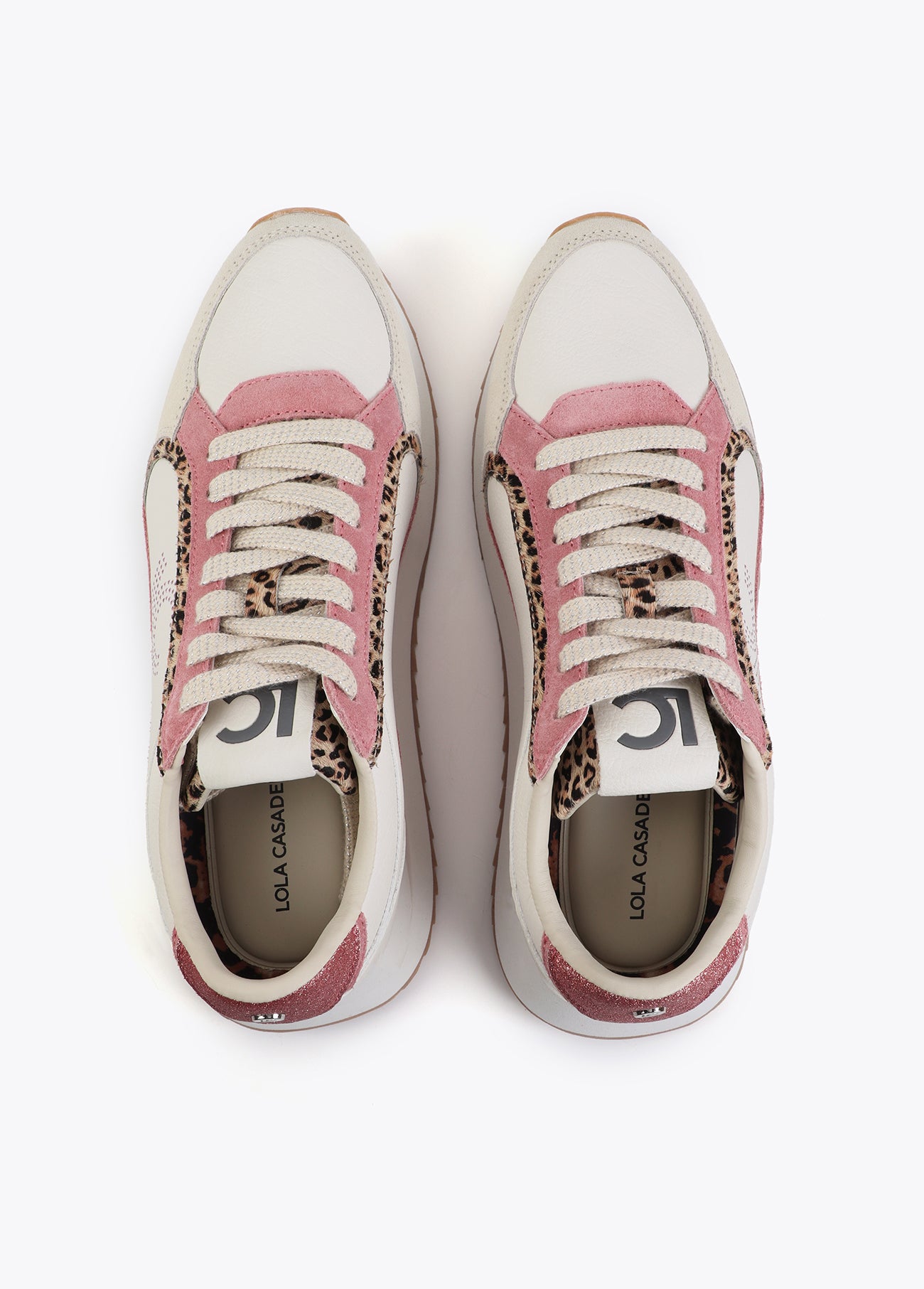 Bicolor Platform Sneaker with Combined Fabrics and Leather Details