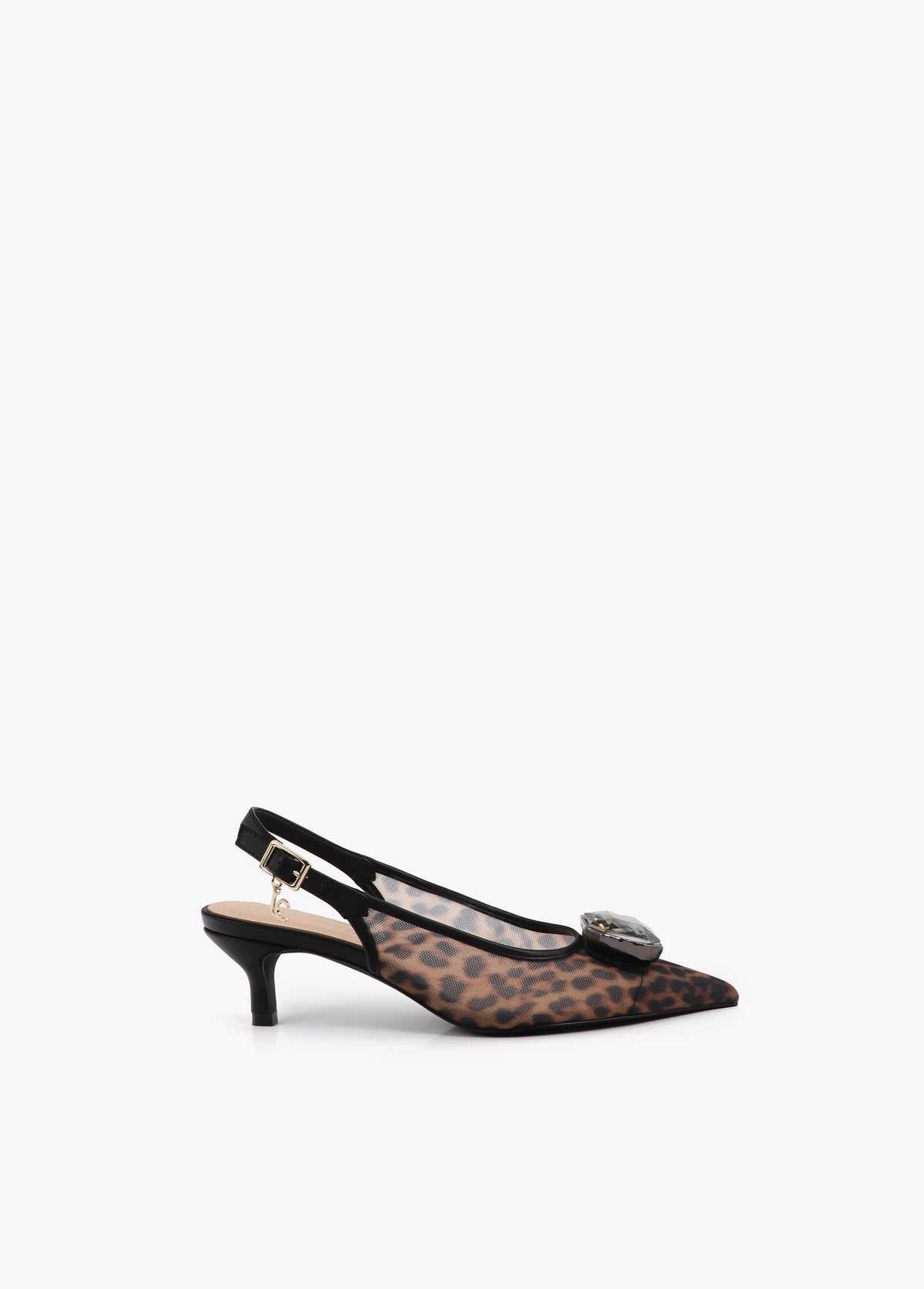 Mesh High Heel with Animal Print and Crystal Detail