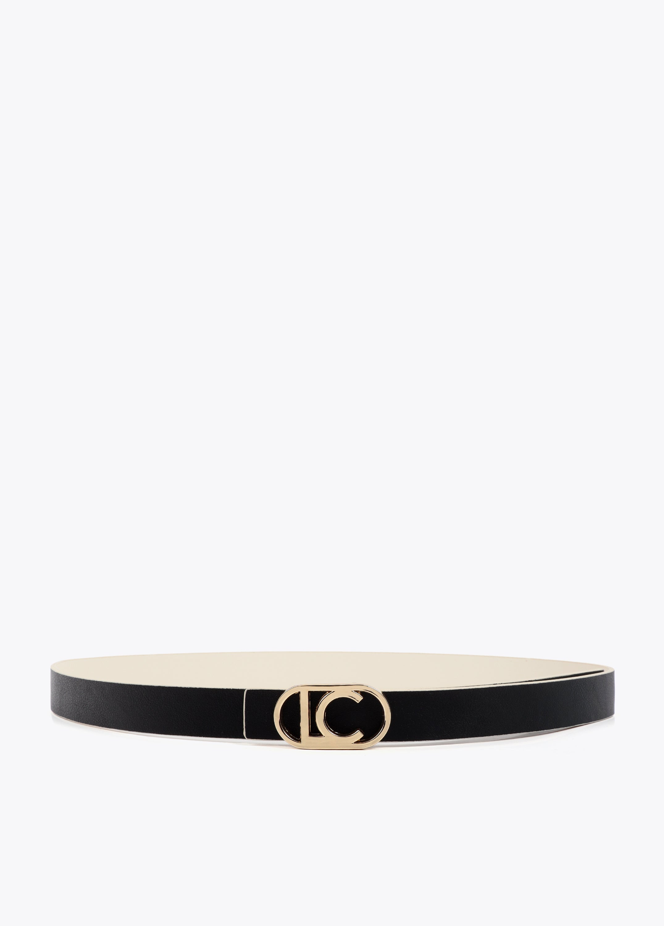 Reversible belt with oval logo buckle