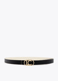 Reversible belt with oval logo buckle