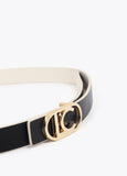 Reversible belt with oval logo buckle
