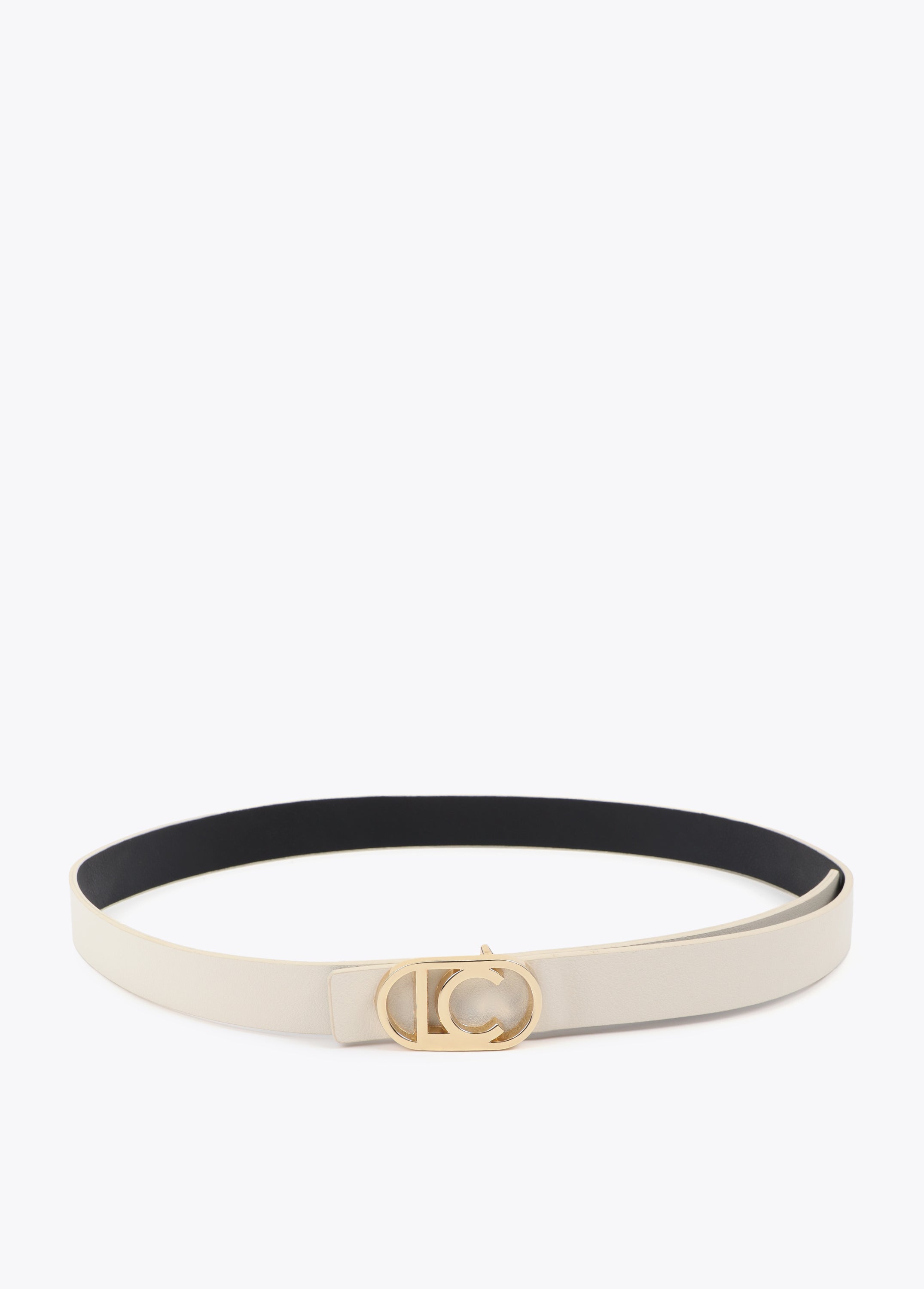 Reversible belt with oval logo buckle