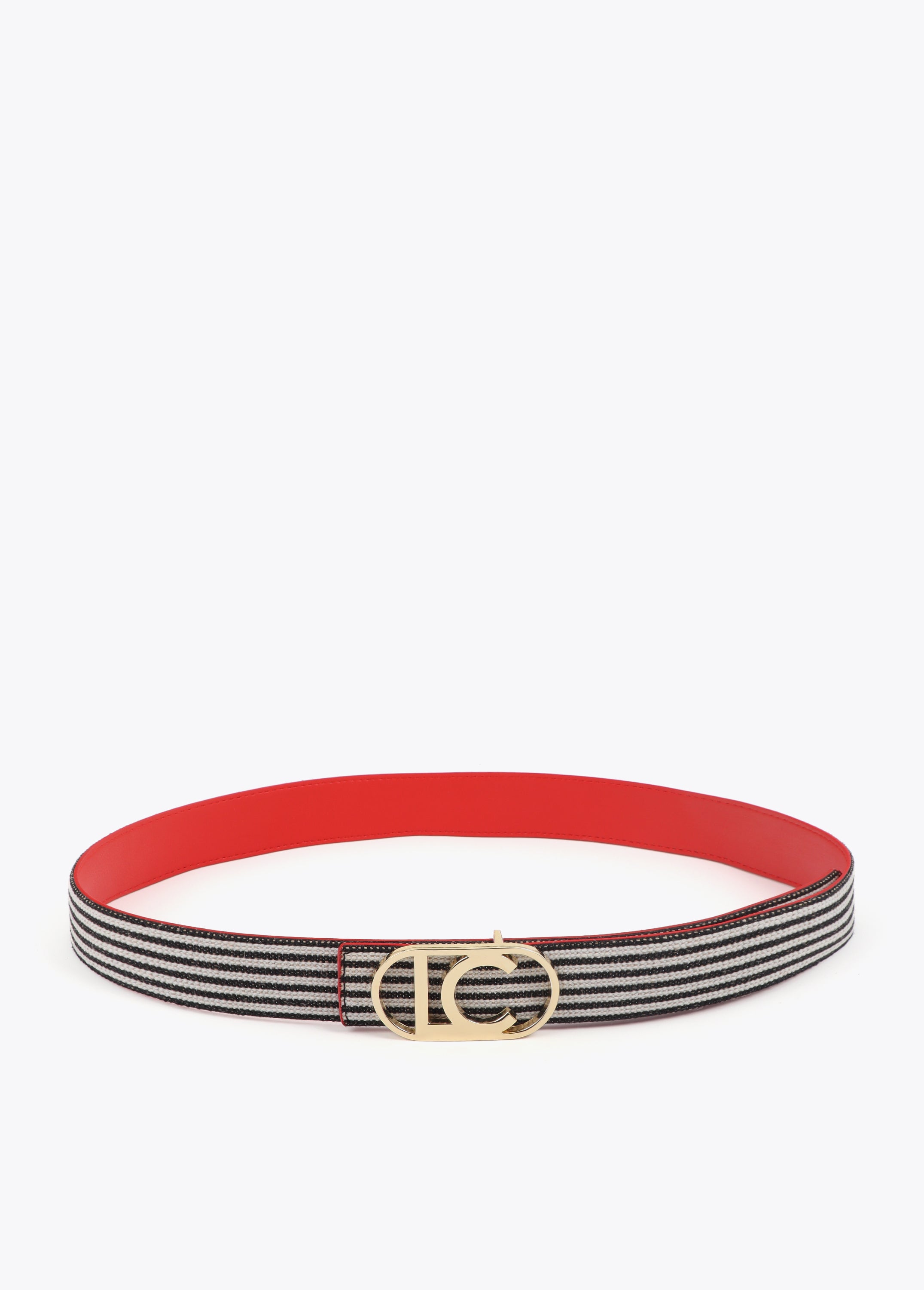 Reversible Coral and Striped Canvas Belt with Oval LC Logo Buckle
