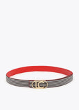 Reversible Coral and Striped Canvas Belt with Oval LC Logo Buckle