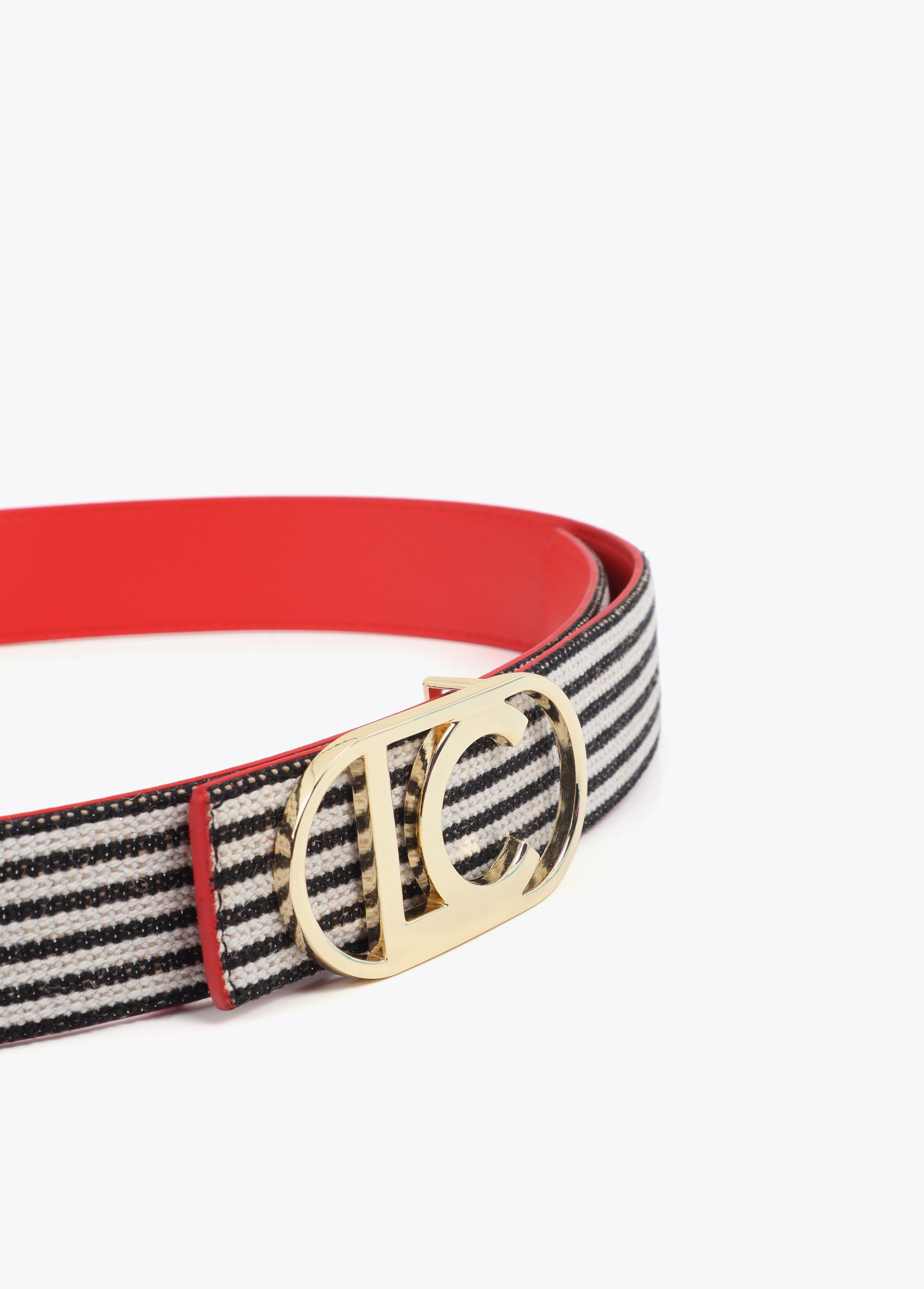 Reversible Coral and Striped Canvas Belt with Oval LC Logo Buckle