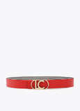 Reversible Coral and Striped Canvas Belt with Oval LC Logo Buckle