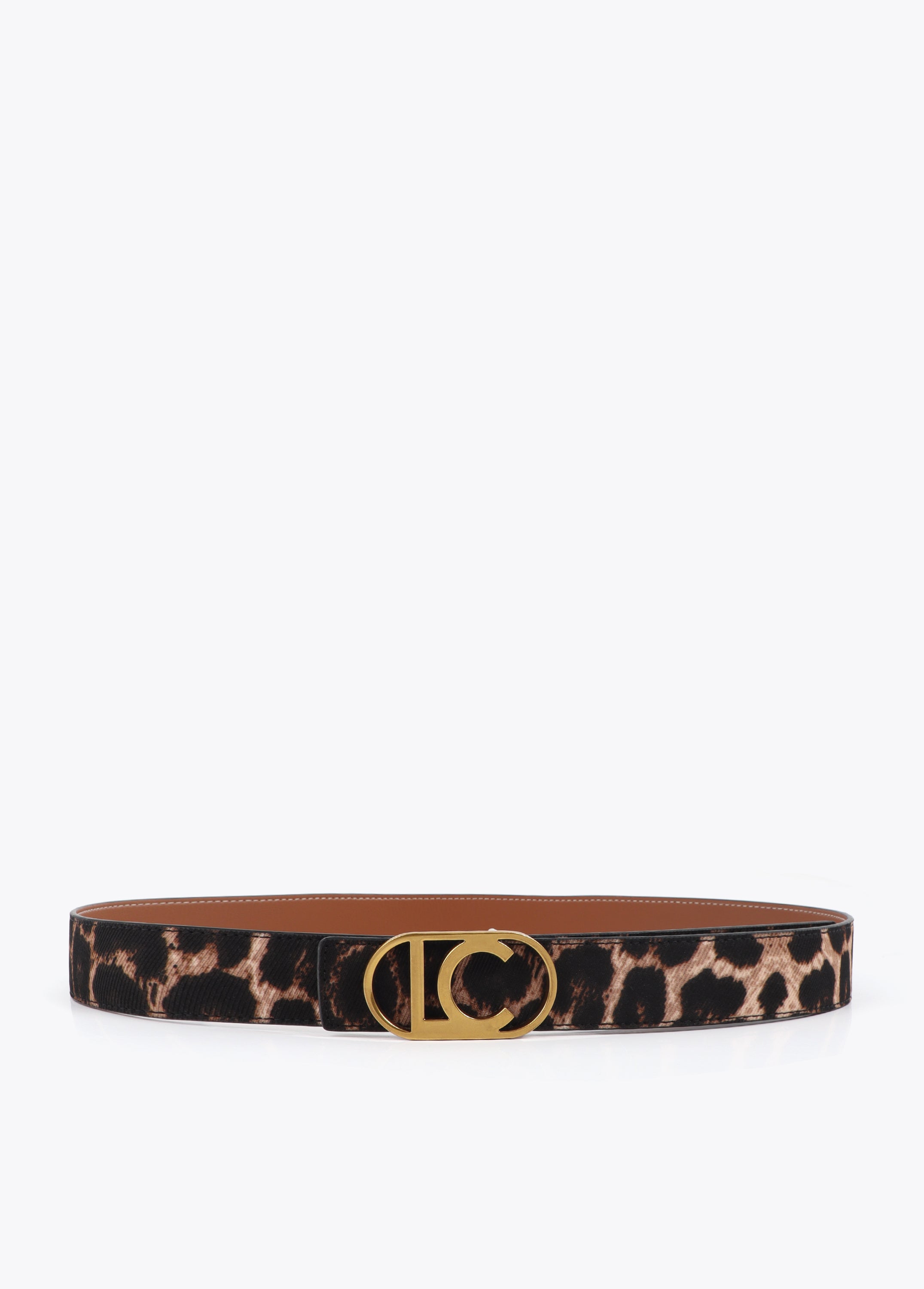 Reversible Animal Print Belt with Logo Oval Buckle
