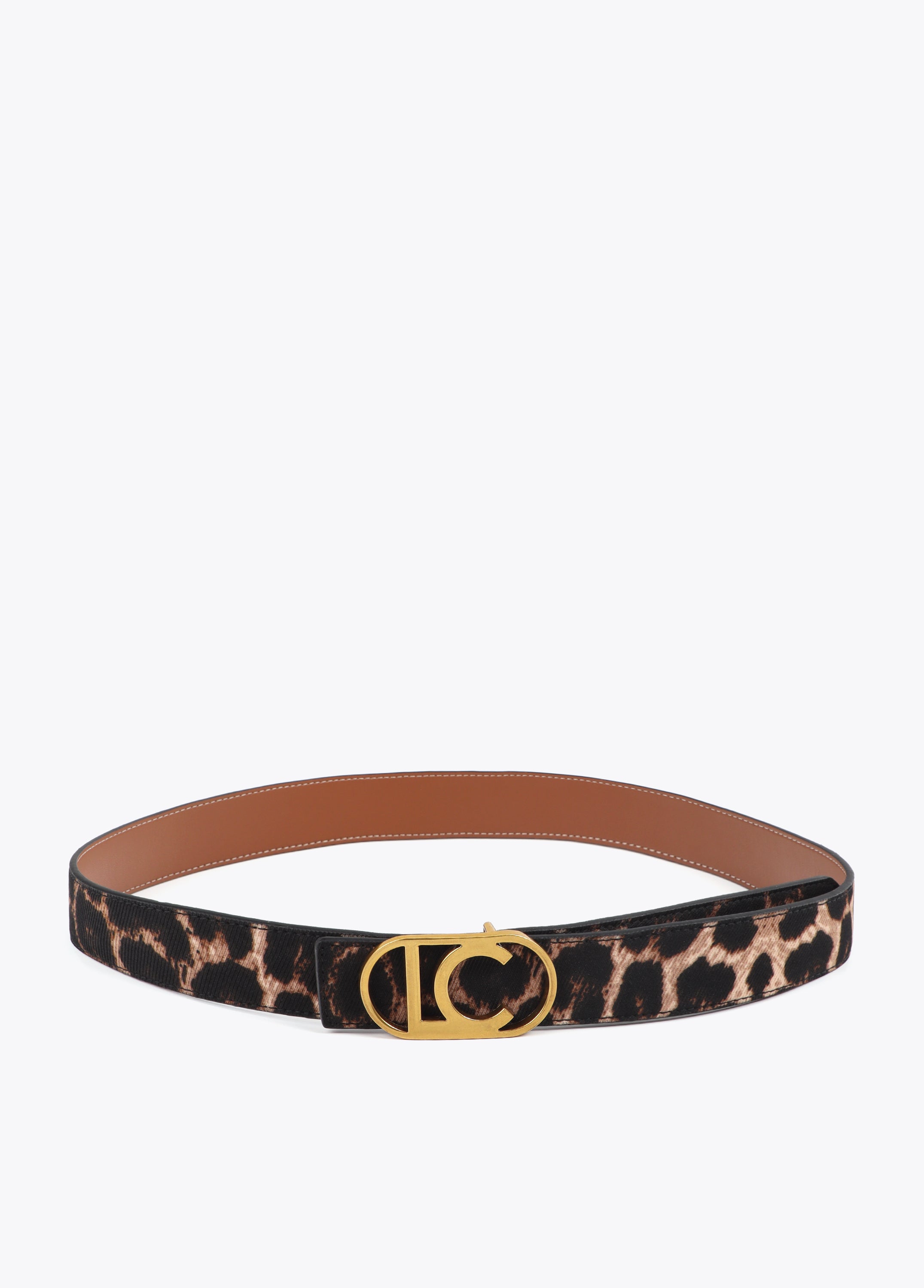 Reversible Animal Print Belt with Logo Oval Buckle