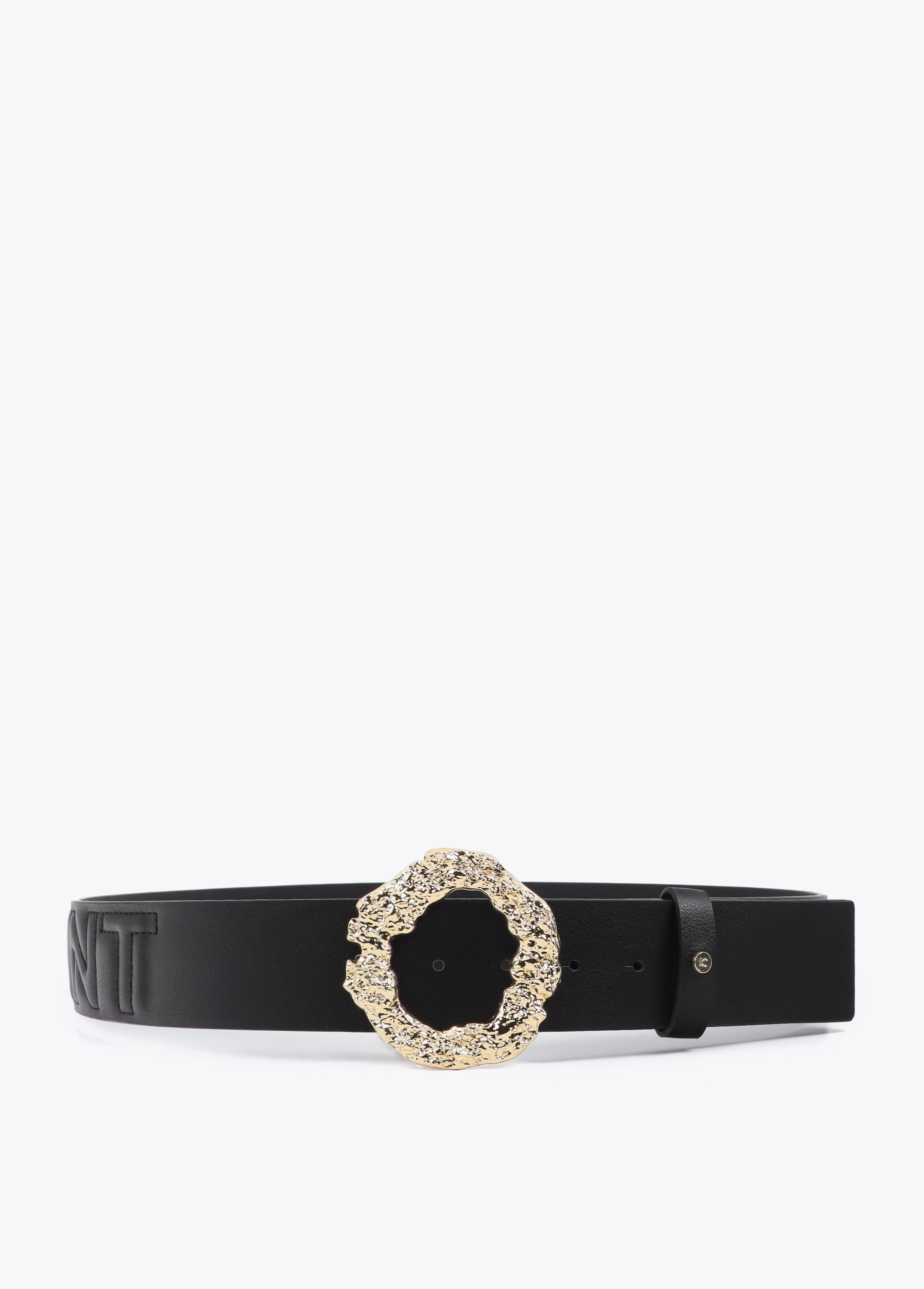 Textured Buckle Belt with Stitched Logo