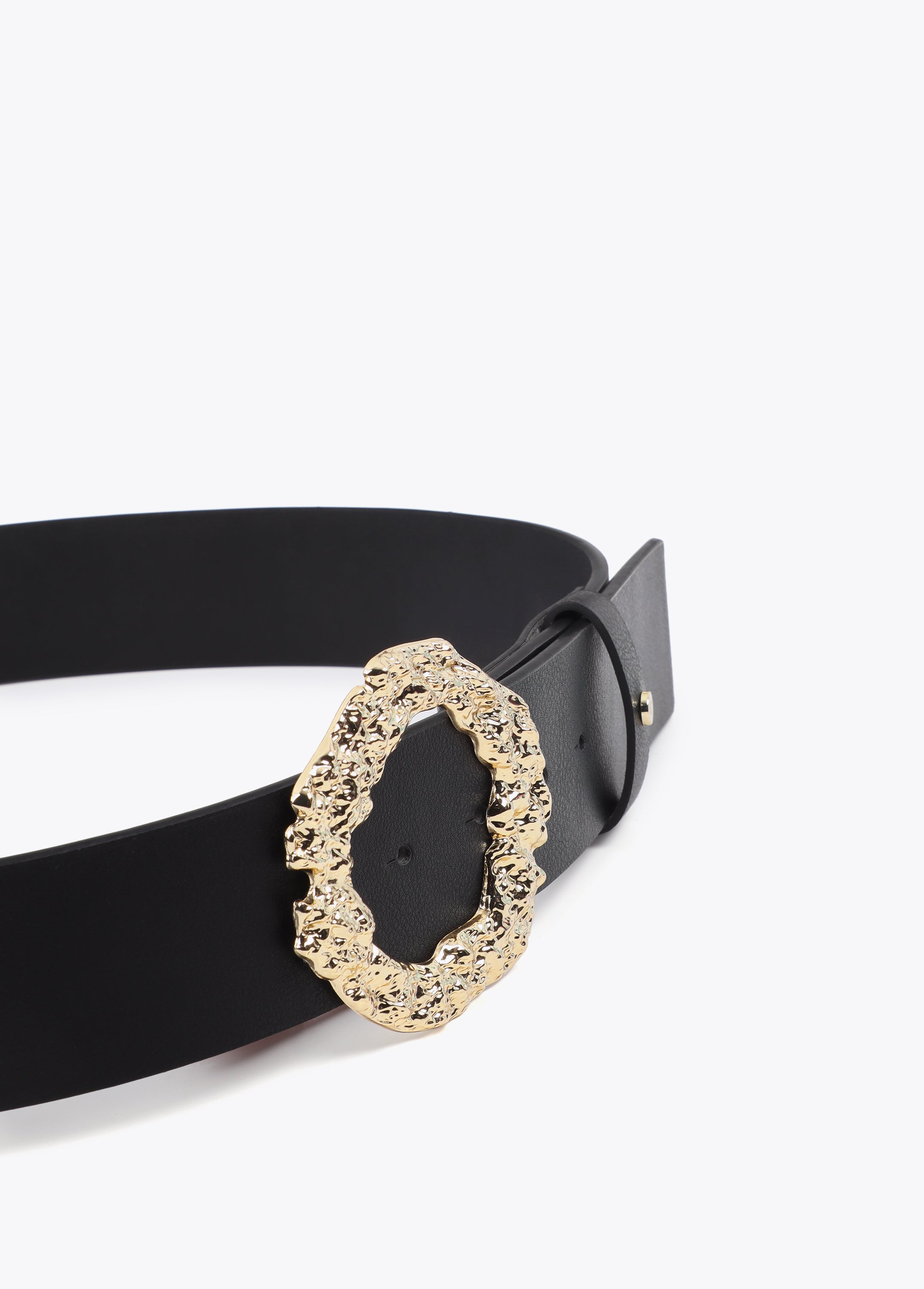 Textured Buckle Belt with Stitched Logo