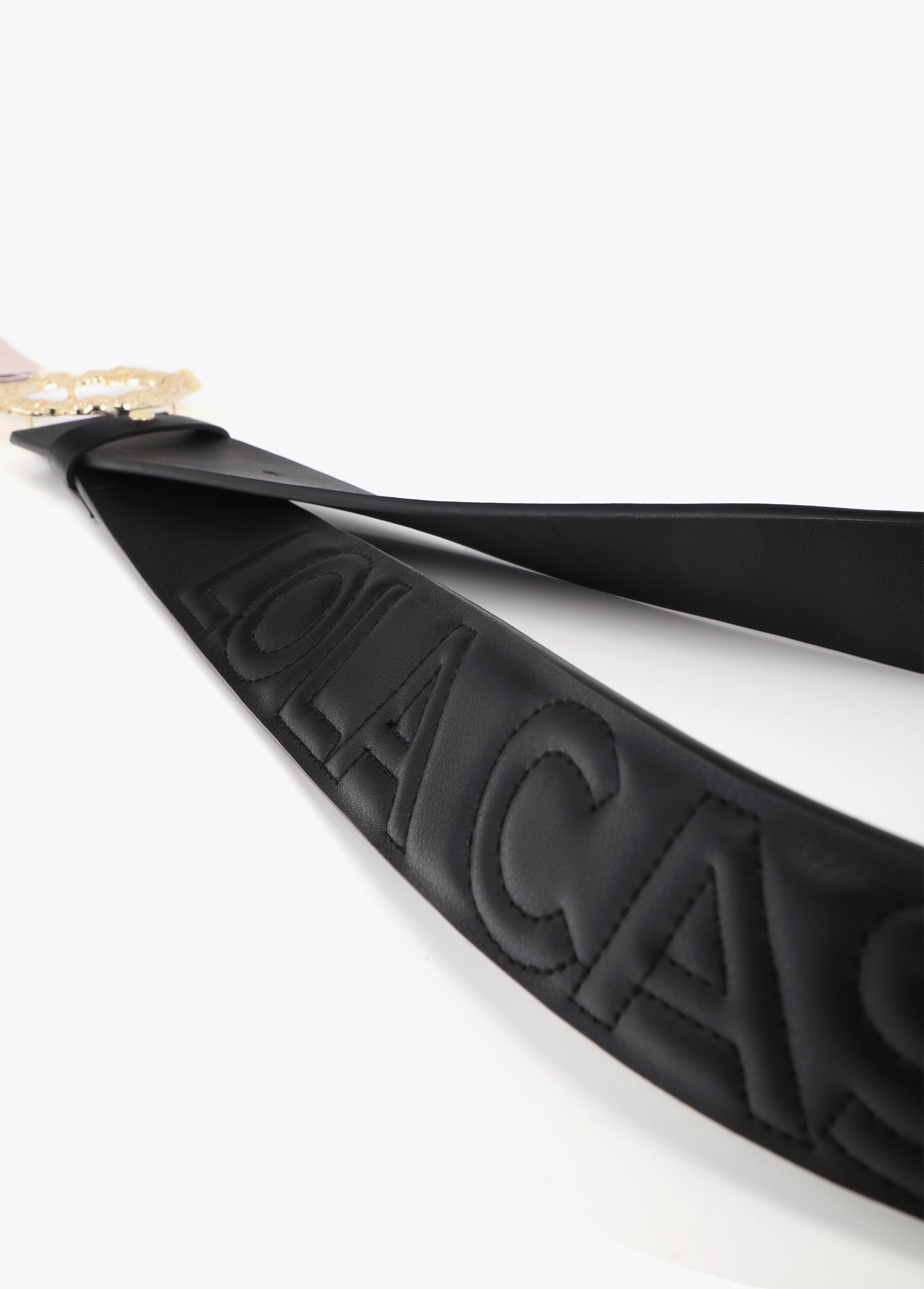 Textured Buckle Belt with Stitched Logo