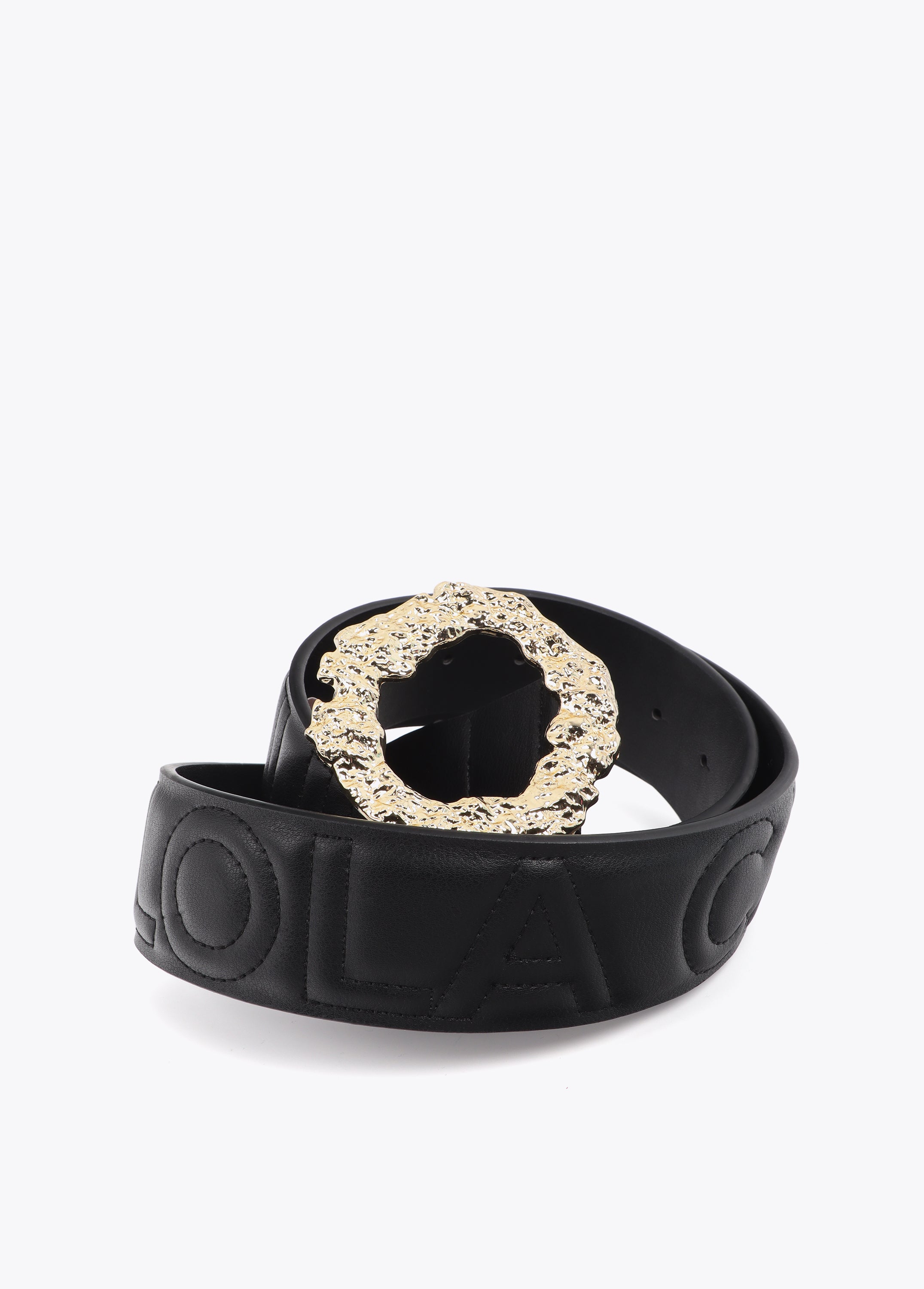 Textured Buckle Belt with Stitched Logo