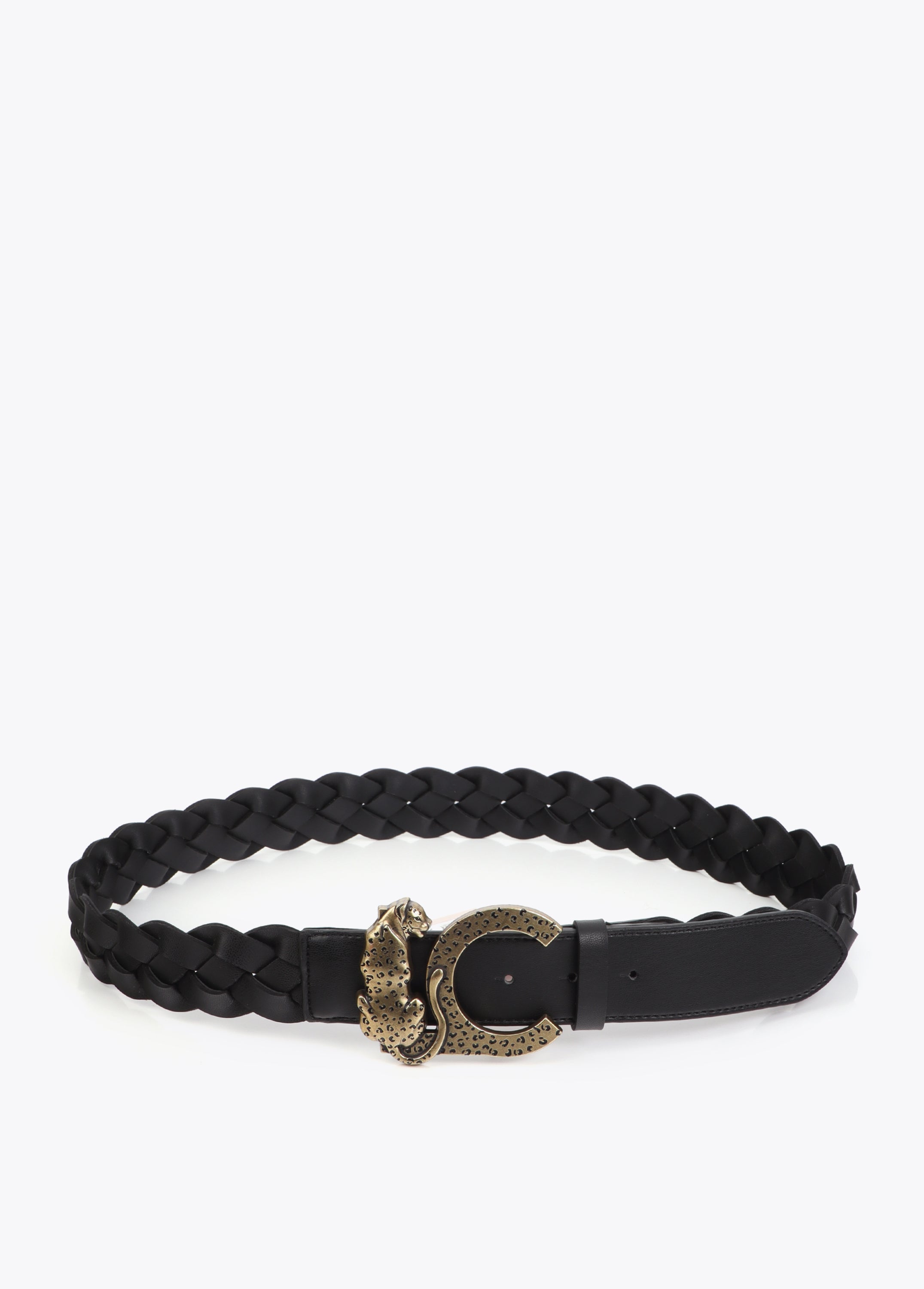 Reversible Braided Faux Leather Belt with Animal Logo Buckle