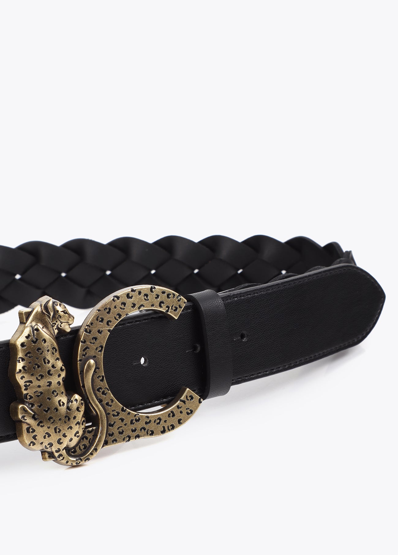 Reversible Braided Faux Leather Belt with Animal Logo Buckle
