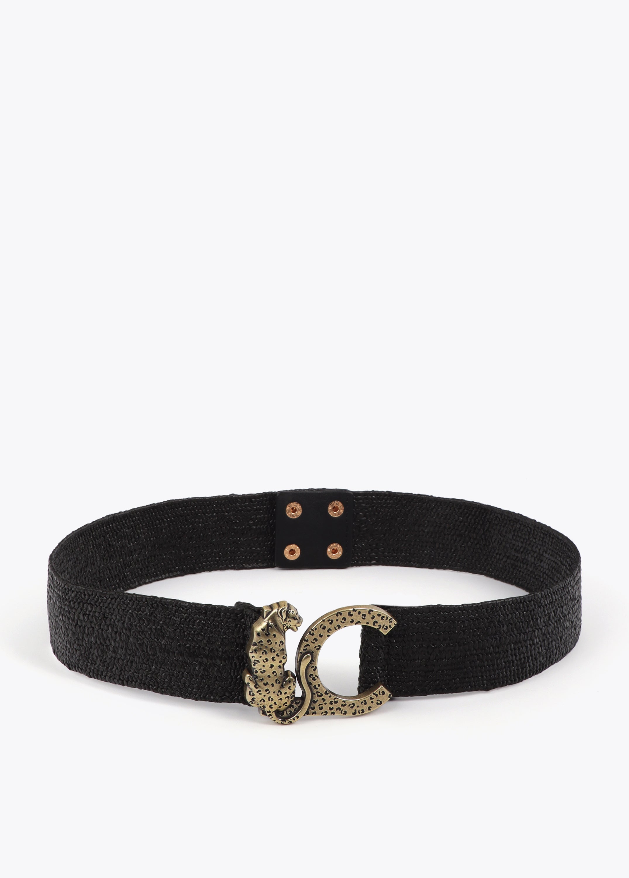 Elastic Raffia Belt with Animal Logo