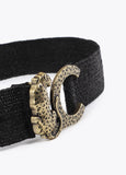 Elastic Raffia Belt with Animal Logo